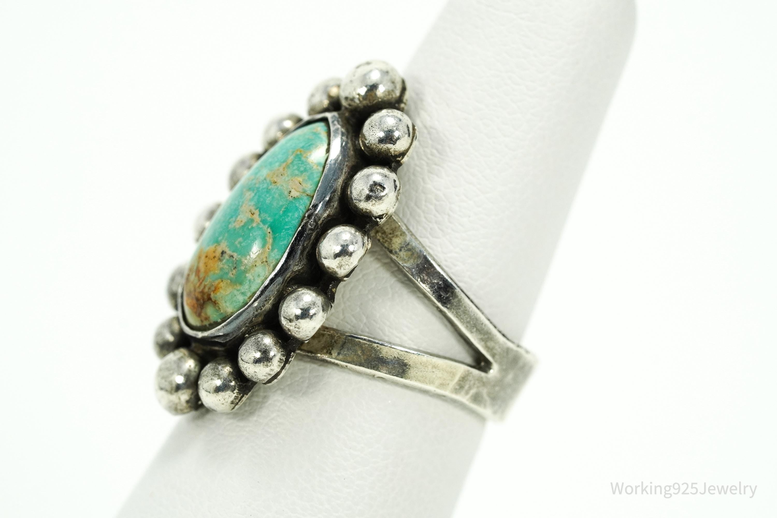 Vintage Handmade Native American Turquoise Silver Ring - Size 5.75