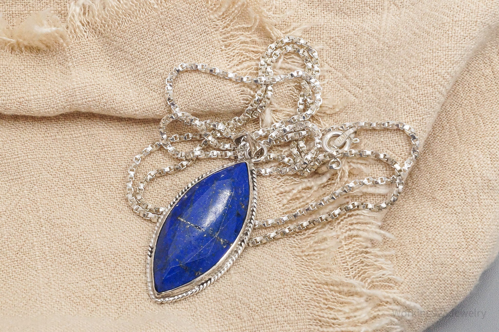 Vintage Lapis Lazuli Sterling Silver Necklace 24"