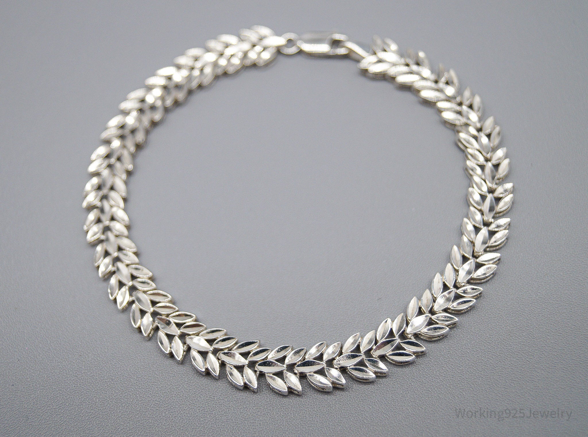 Vintage Bolivian Leaf Pattern Sterling Silver Bracelet 7.5"
