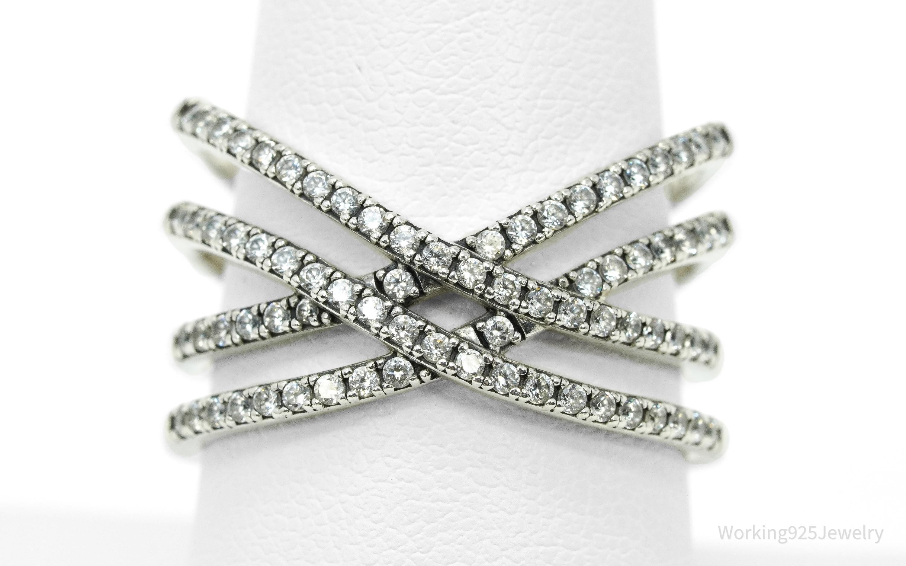 Designer Pandora Retired "Cosmic Lines" Cubic Zirconia Sterling Silver Ring - Size 9