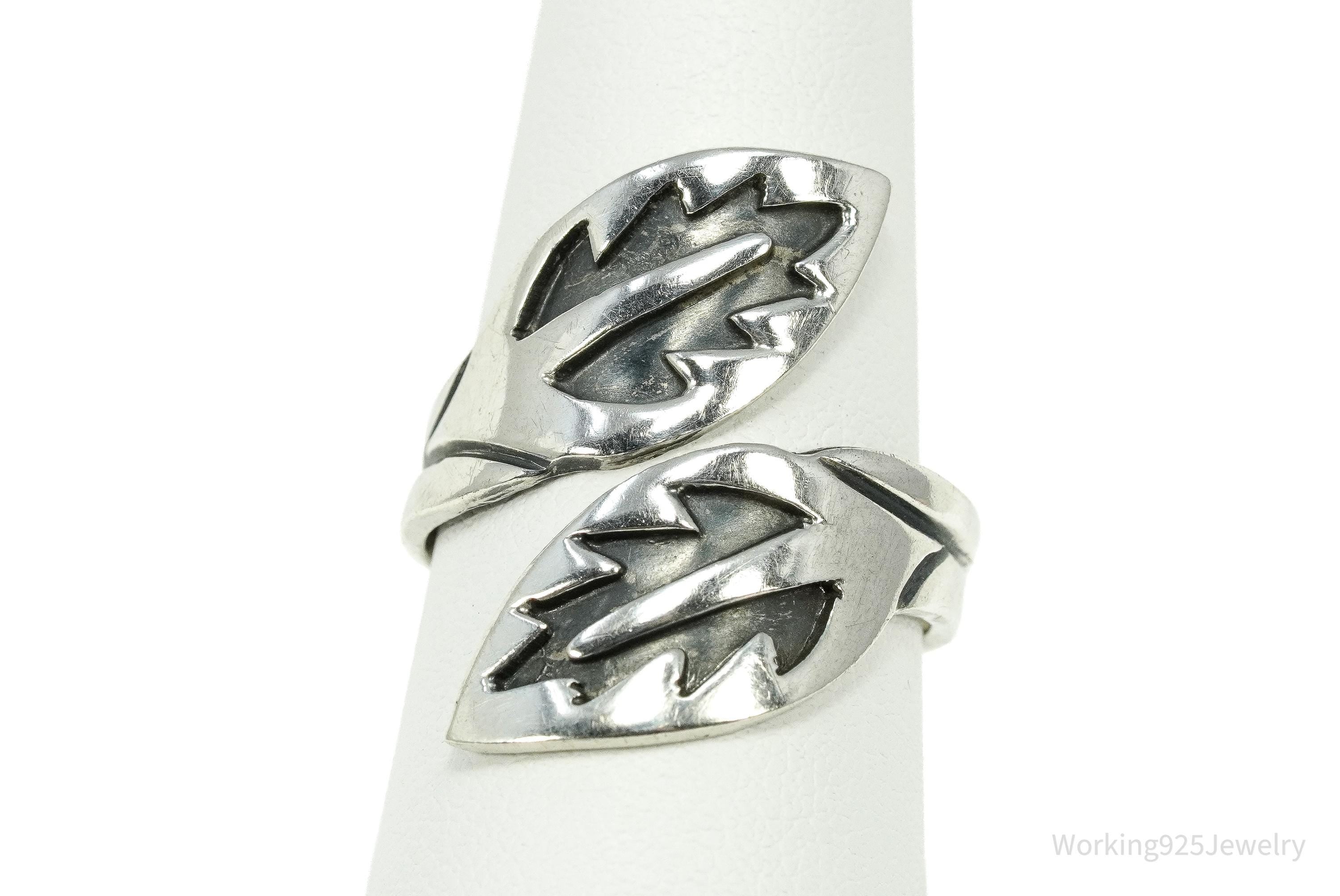 RARE Vintage Mexico Modernist Los Ballesteros Sterling Silver Wrap Ring - Size 9.25