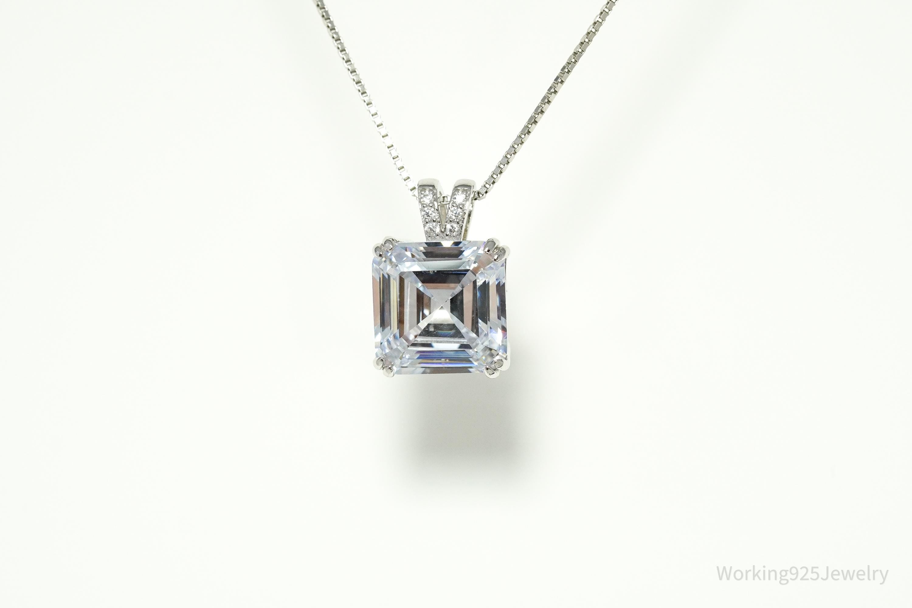 Vintage Bradford Exchange Large Cubic Zirconia Sterling Silver Necklace 20"