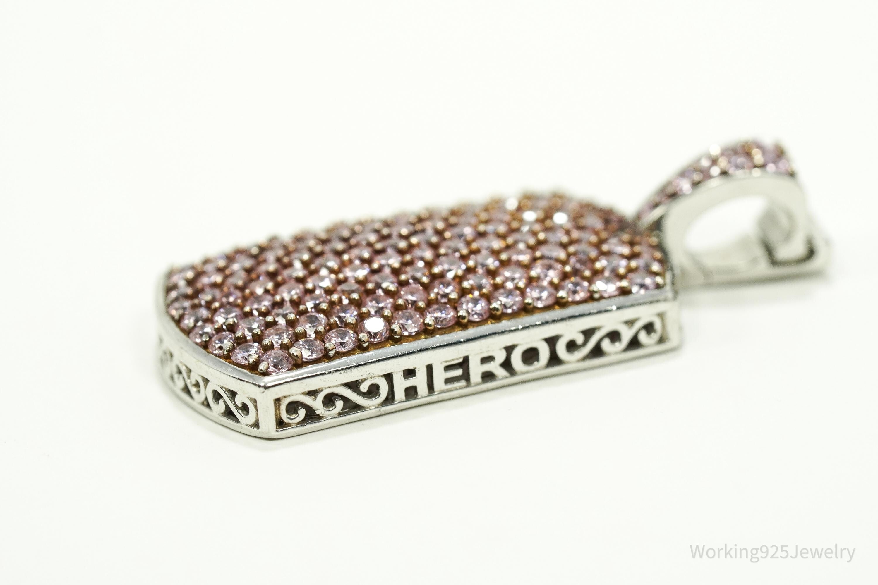 Vintage SJD Pink Cubic Zirconia Sterling Silver Pendant