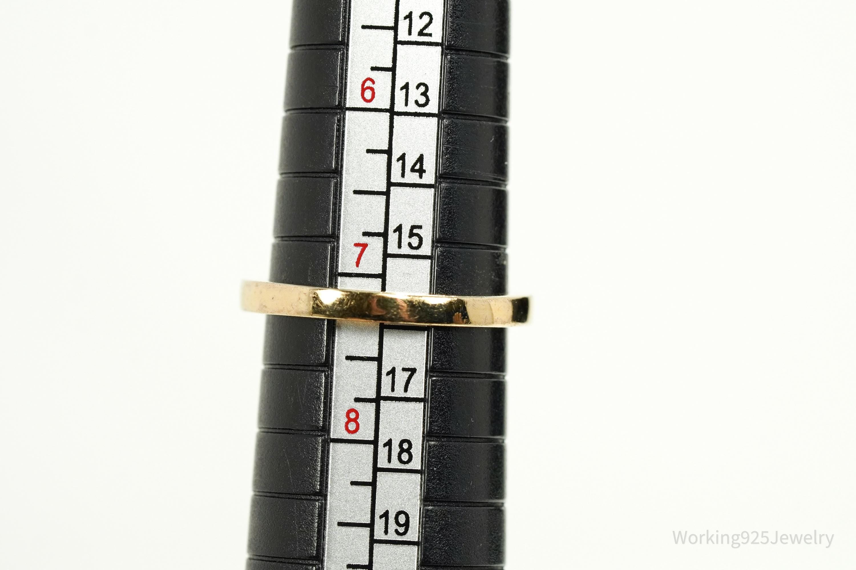 Vintage Blue Tourmaline & Cubic Zirconia Gold Vermeil Sterling Silver Ring - Size 7.25