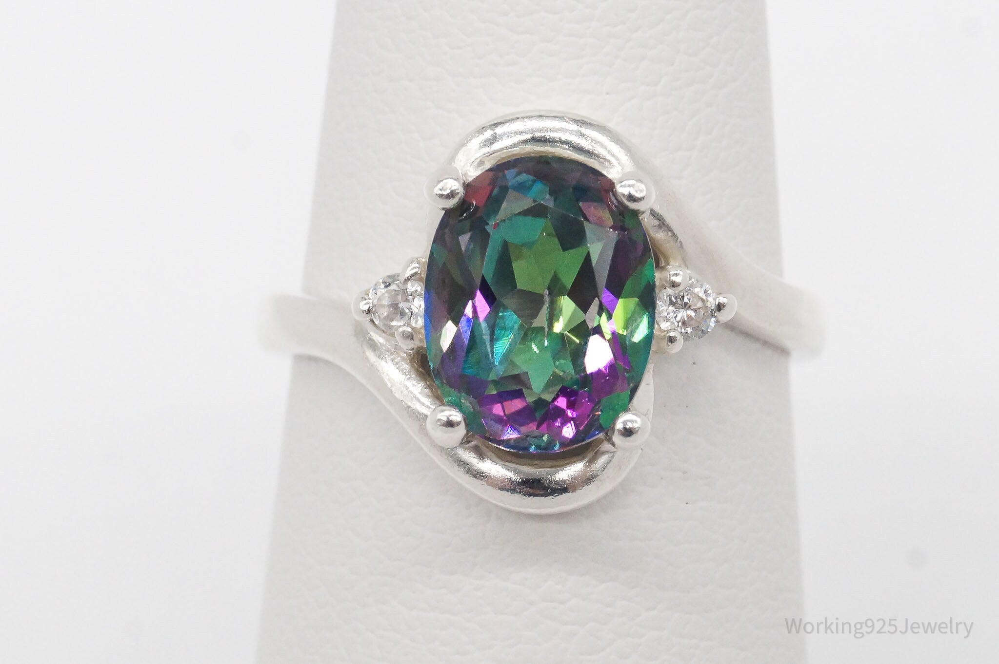 Vintage Mystic Topaz Cubic Zirconia Sterling Silver Ring - Size 6