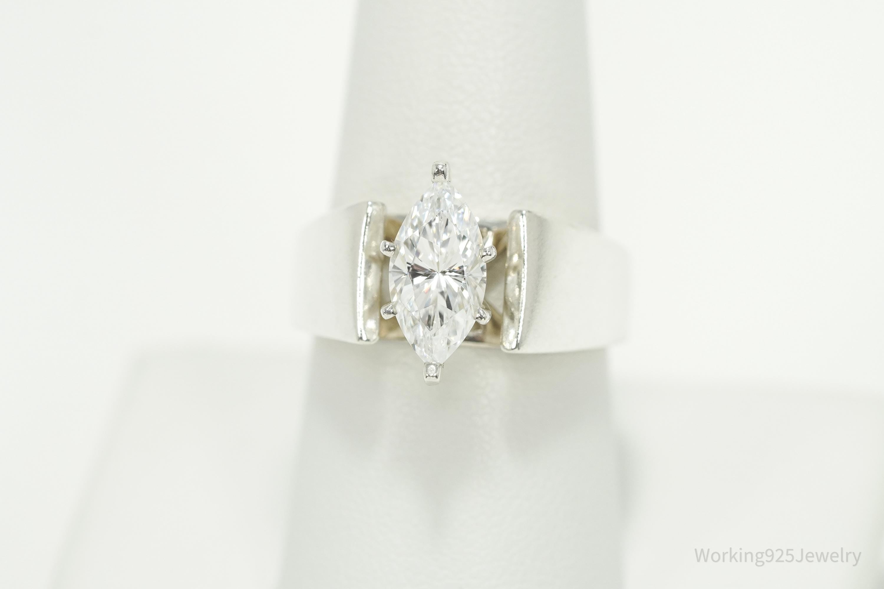 Vintage Diamonique Cubic Zirconia Sterling Silver Ring - Size 8.75