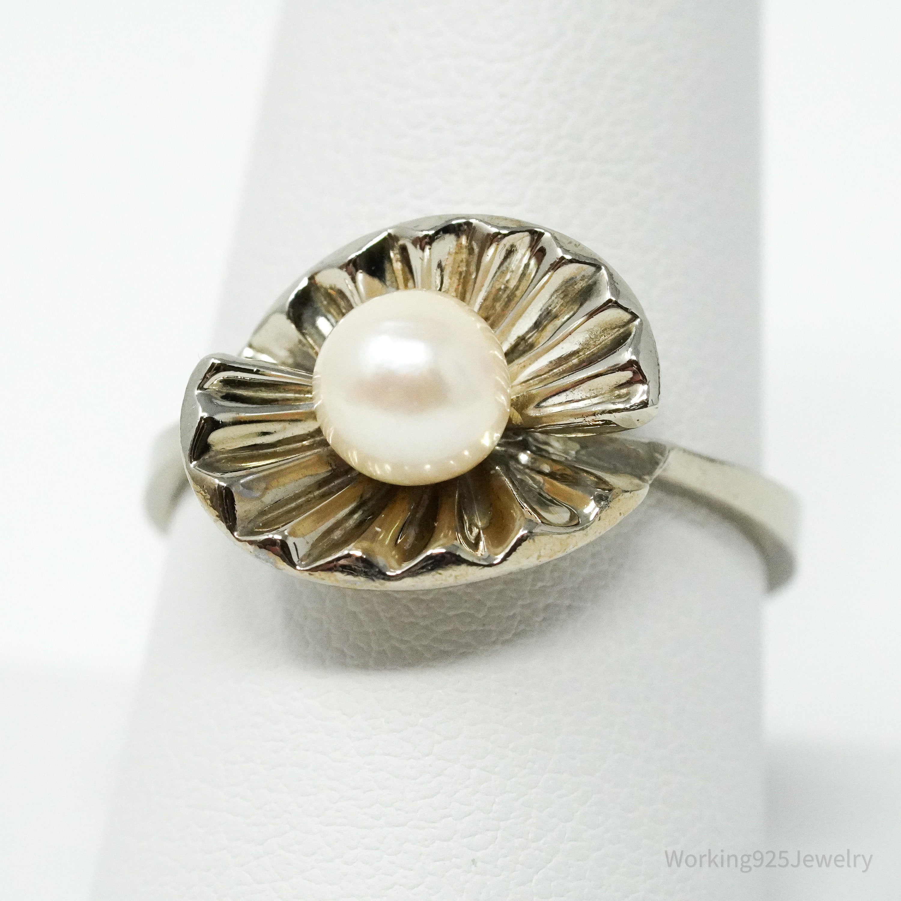Vintage Pearl Sterling Silver Ring - Size 9