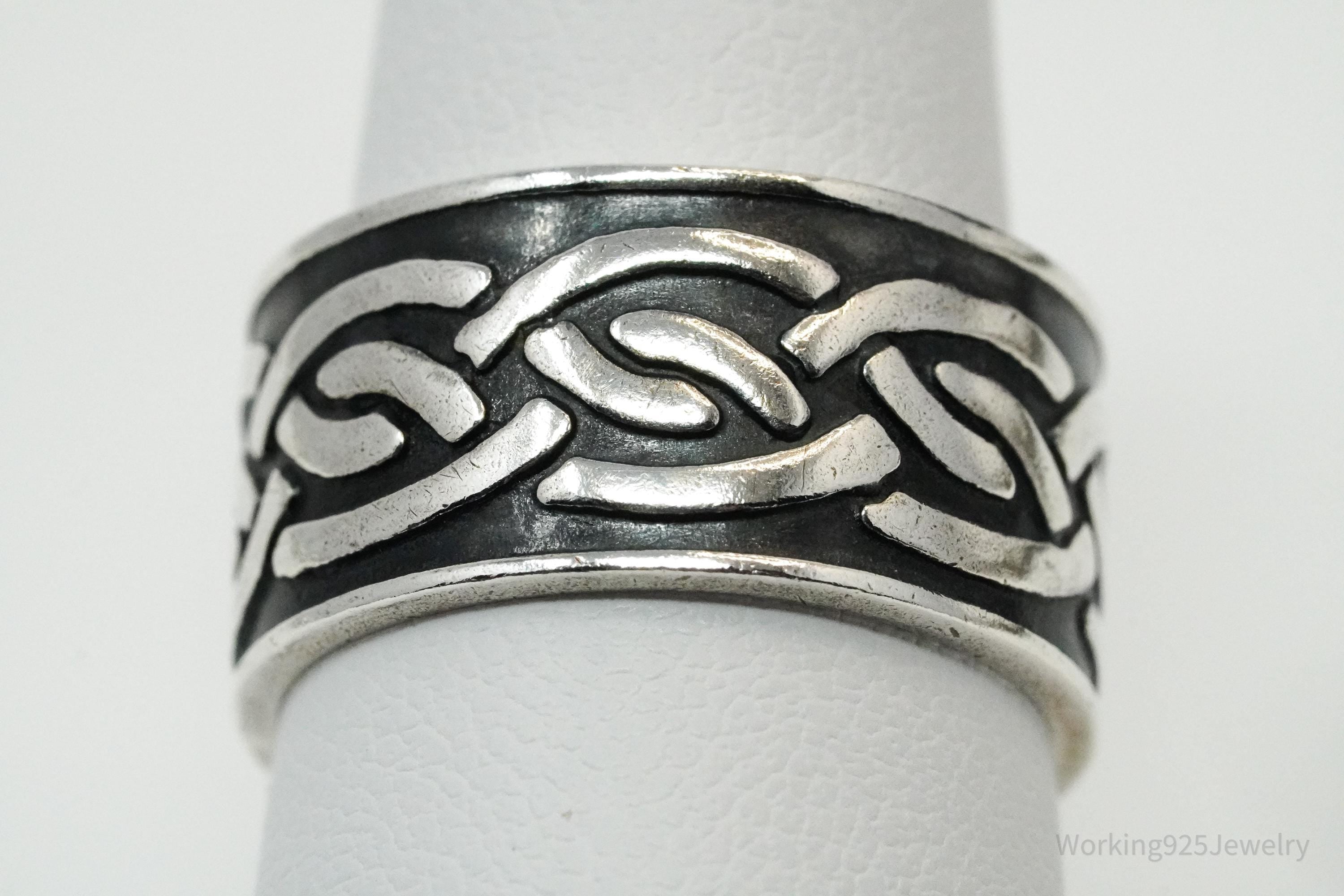 Vintage Celtic Knot Design Sterling Silver Band Ring - Size 7.5