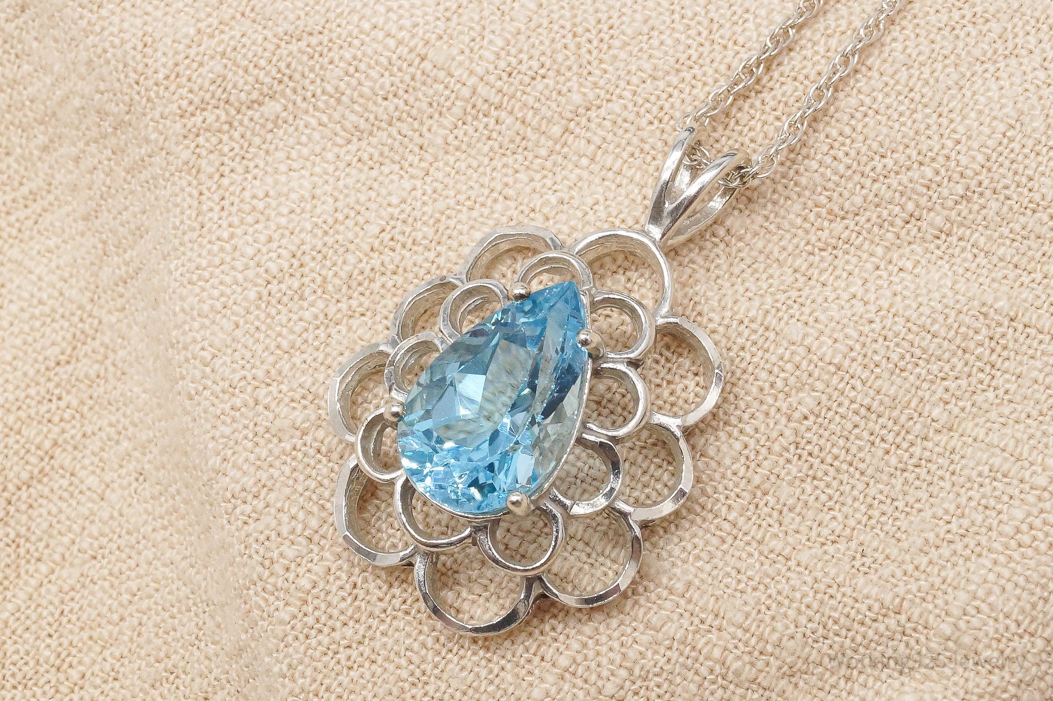 Vintage Large Blue Topaz Sterling Silver Necklace 18"