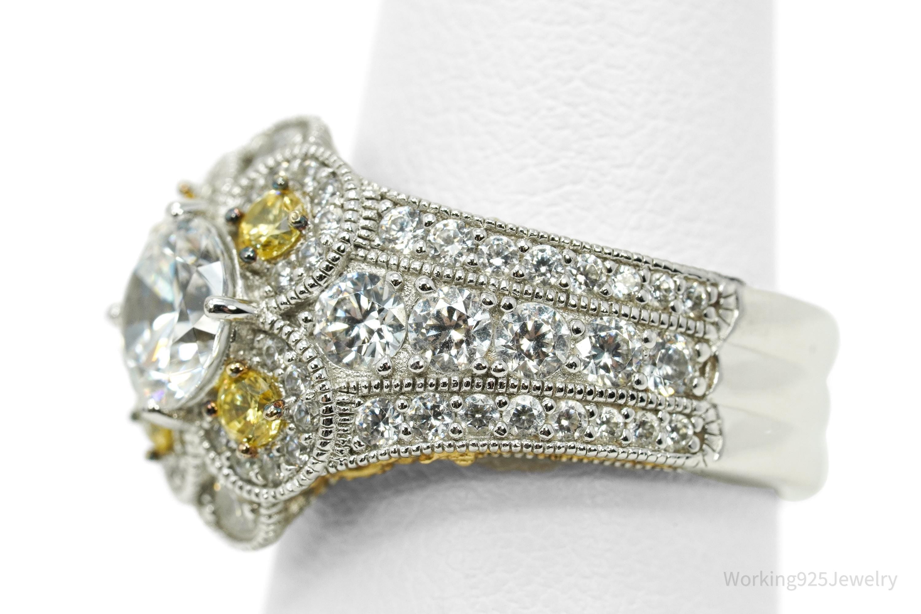 Vanna K "Platineve" White & Yellow Cubic Zirconia 18K Yellow Gold Sterling Silver Ring -SZ 7.25
