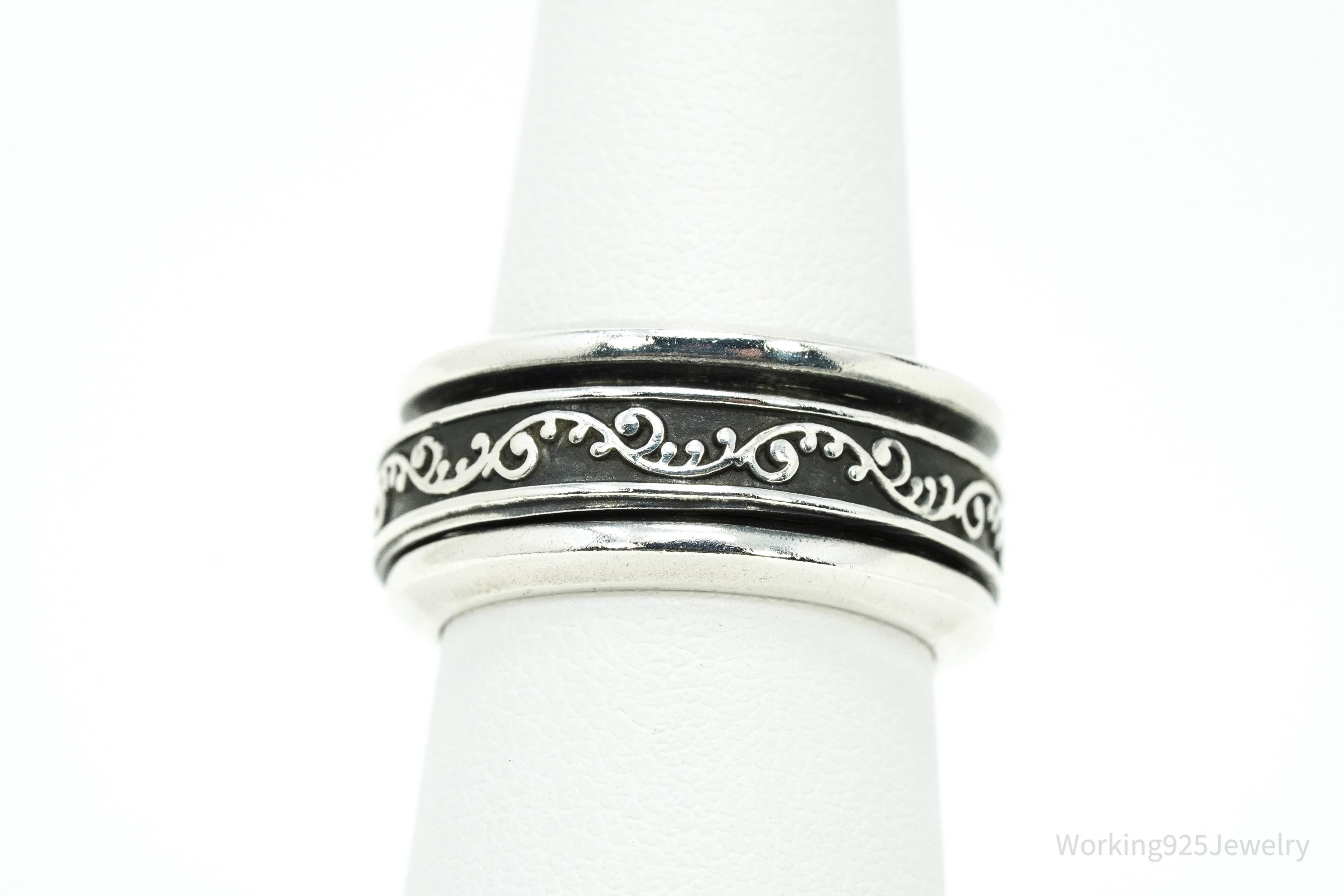 Vintage Vine Design Sterling Silver Spinner Ring - Size 7.25