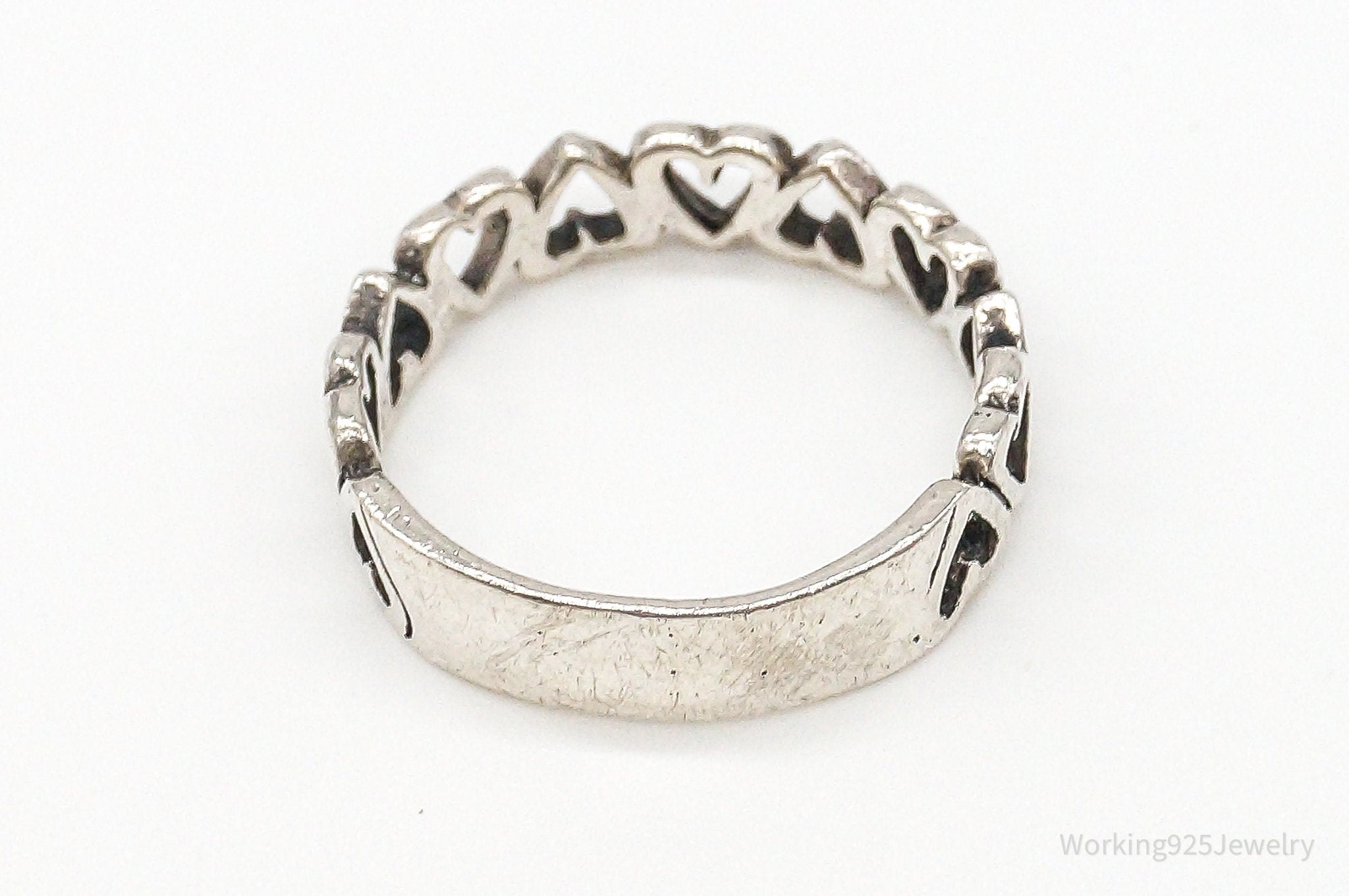 Vintage Open Hearts Sterling Silver Band Ring - Size 8