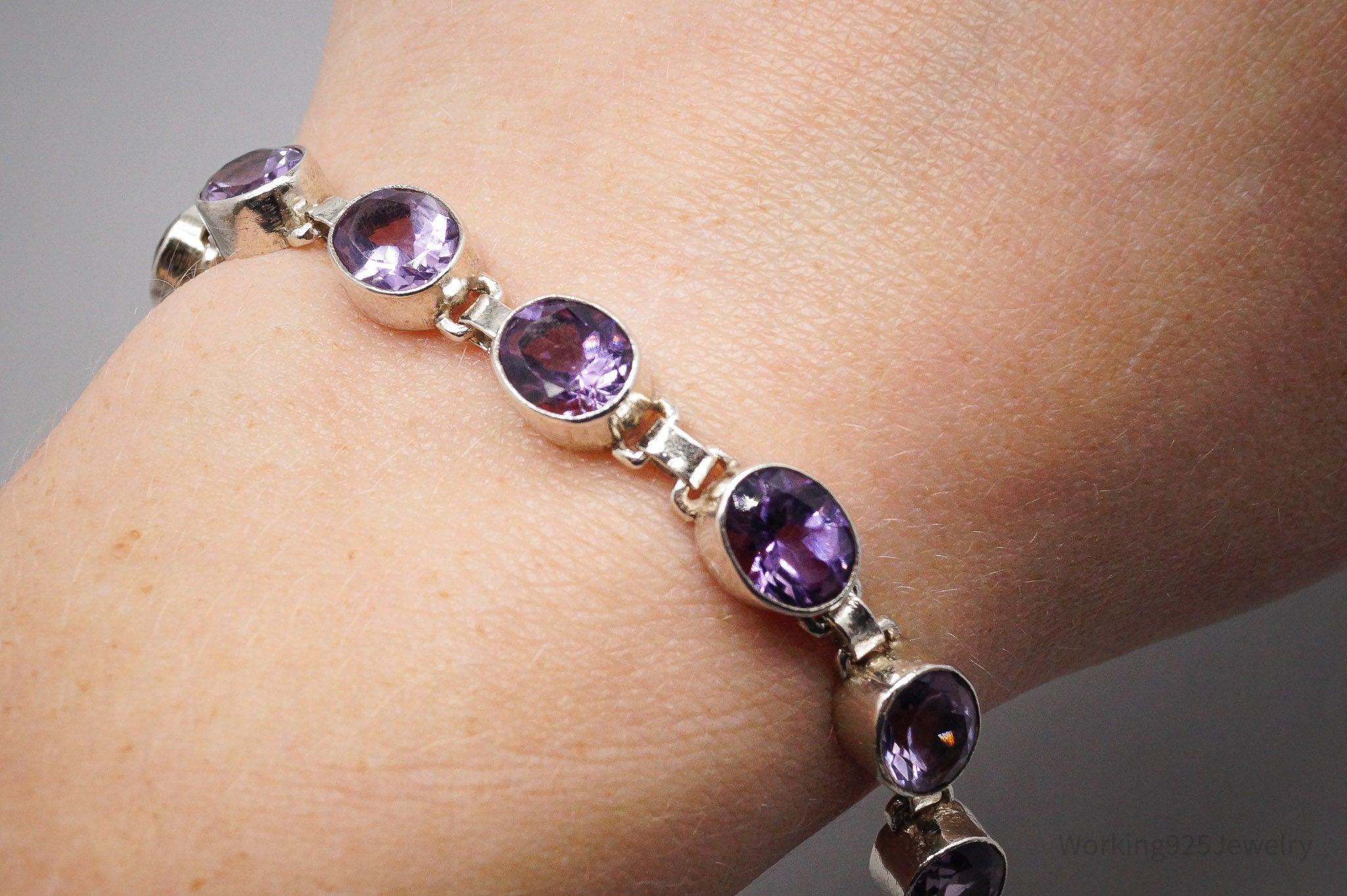 Vintage Purple Amethyst Sterling Silver Bracelet - 6 7/8"