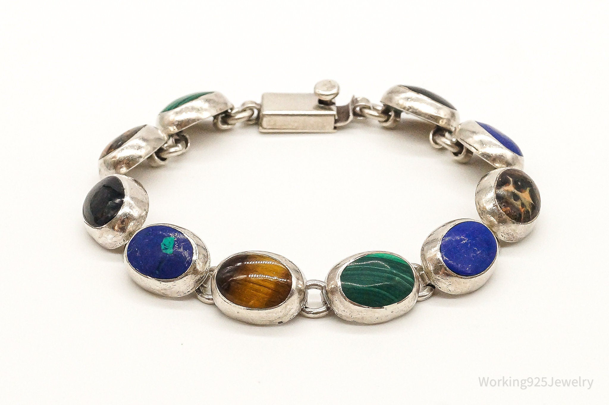 Vintage Mexico Designer Multi Gem Sterling Silver Bracelet