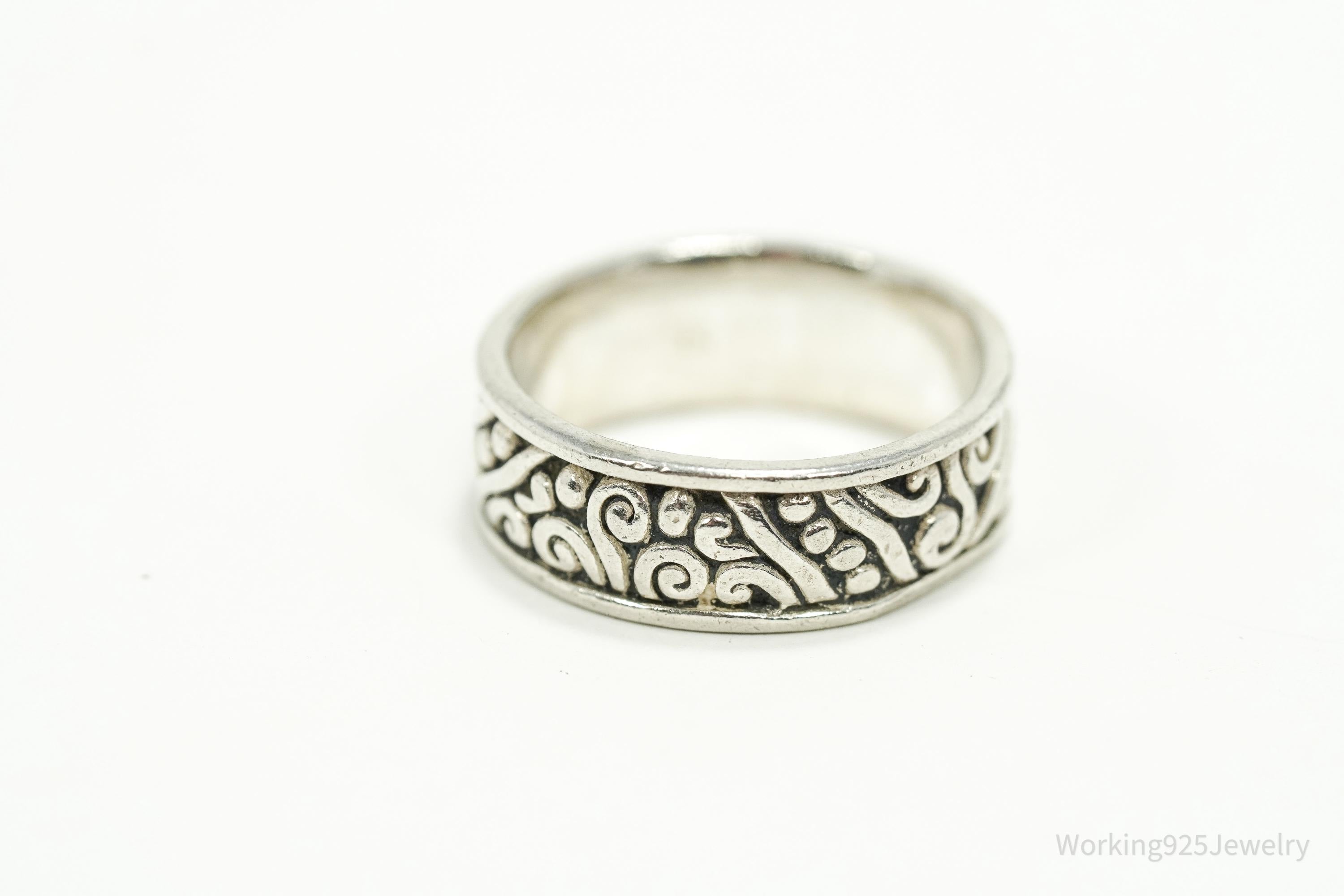 Vintage Scrolls & Swirls Sterling Silver Band Ring - Size 7.75