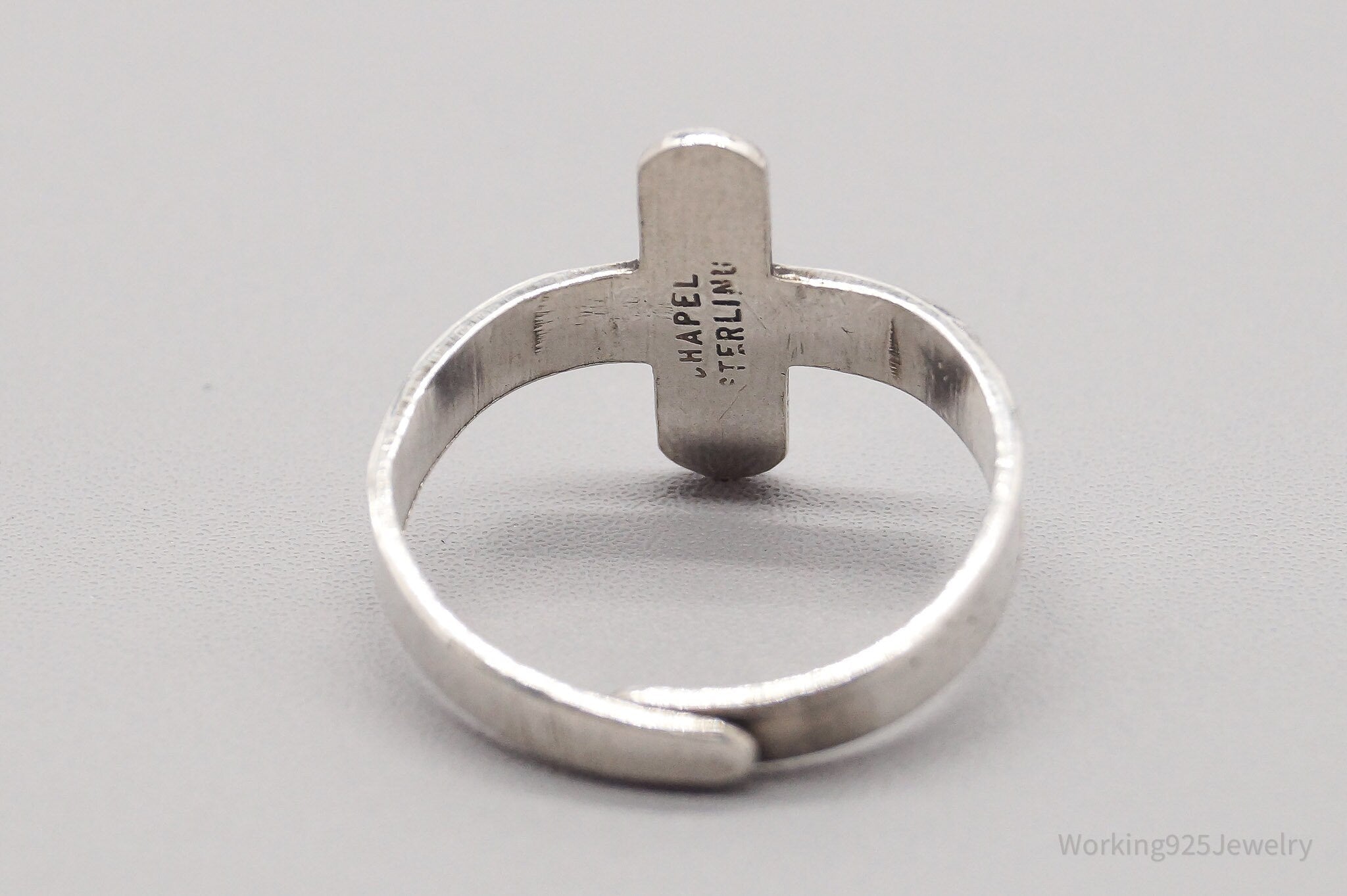 Vintage Crucifix Cross Sterling Silver Band Ring - Size 8.75 Adjustable