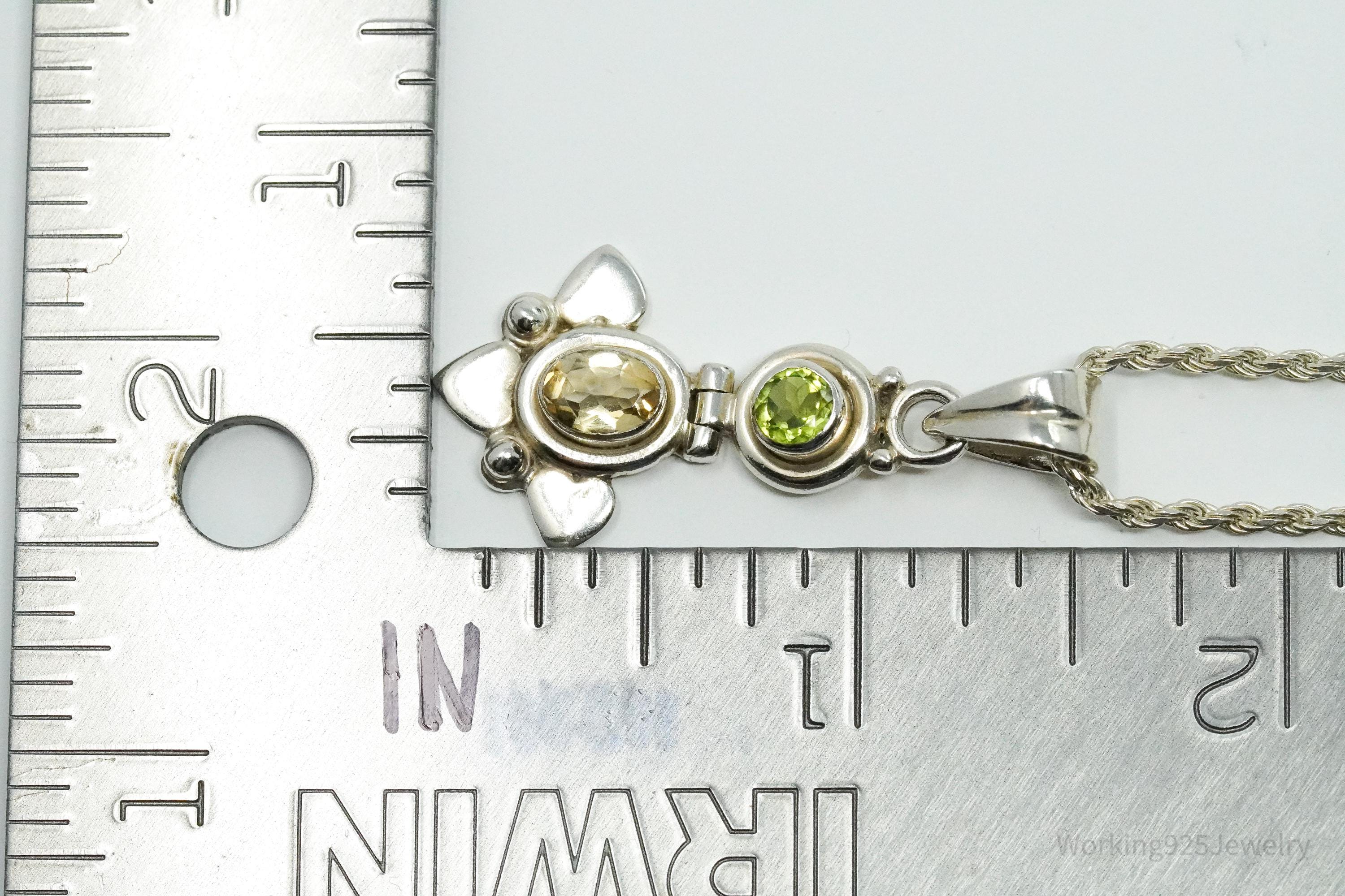 Vintage Citrine & Peridot Sterling Silver Necklace 24"