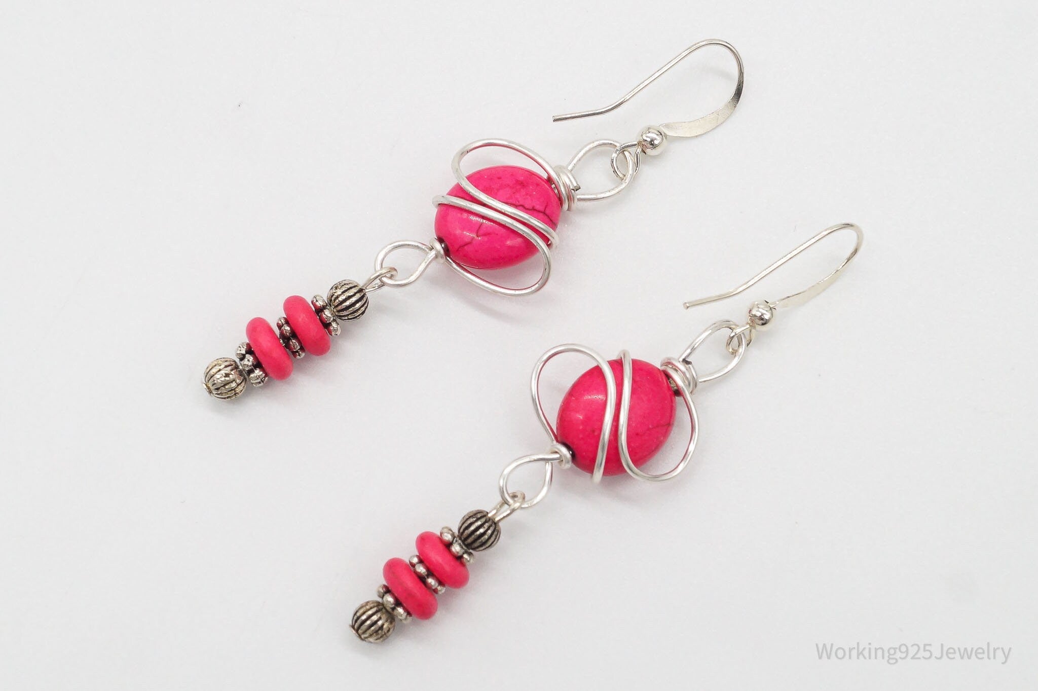 Vintage Pink Howlite Silver Earrings