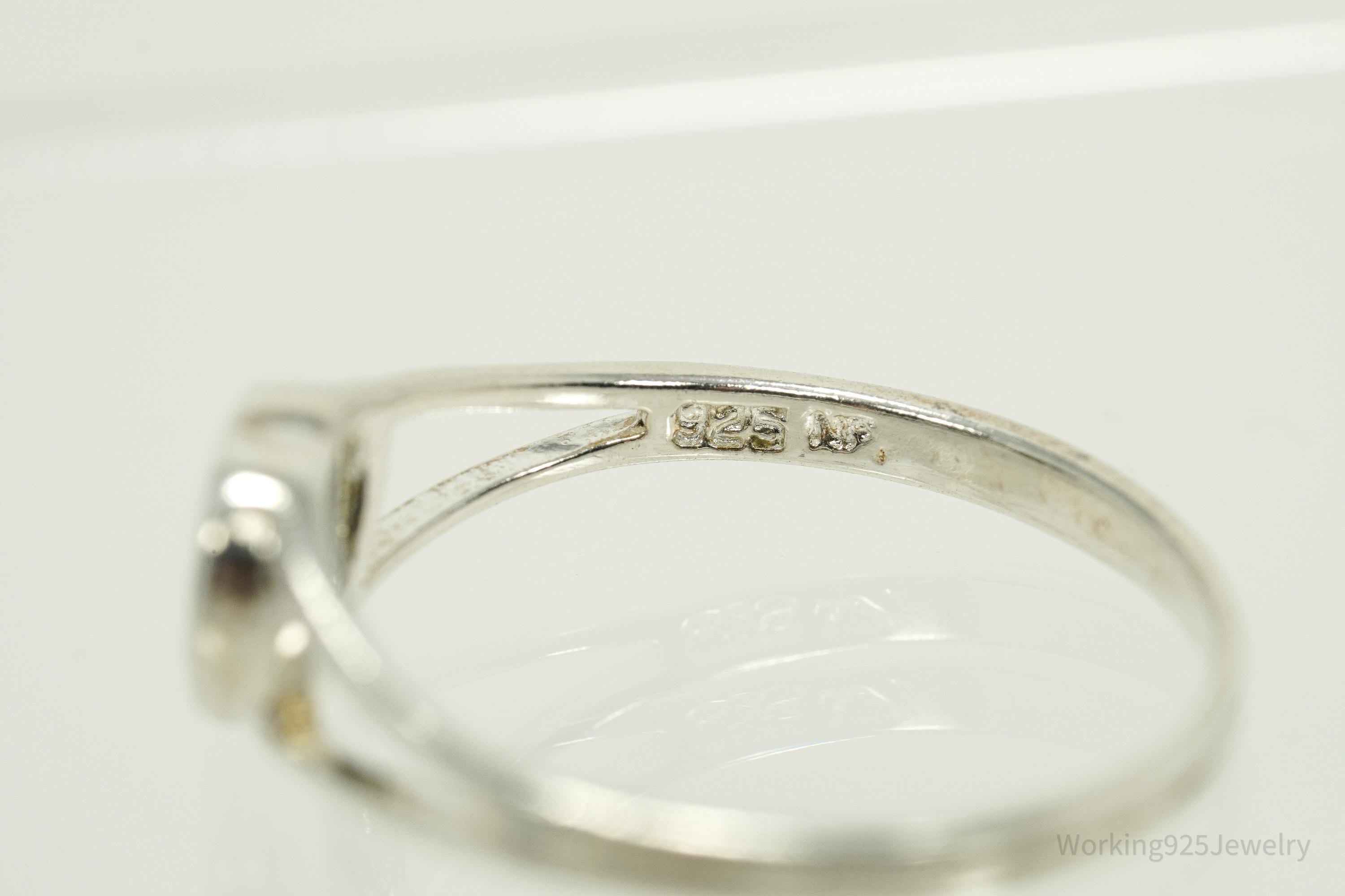 Vintage Black Onyx Inlay Heart Sterling Silver Ring - Size 8