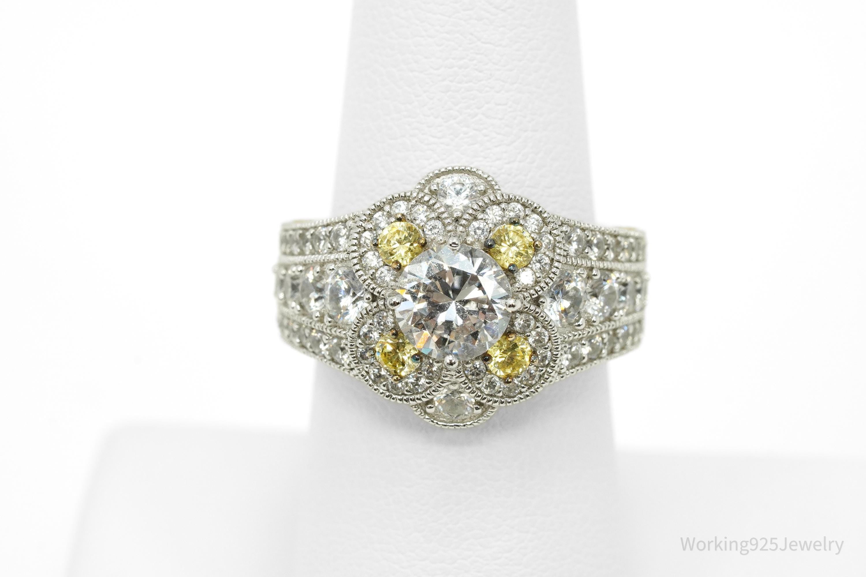 Vanna K "Platineve" White & Yellow Cubic Zirconia 18K Yellow Gold Sterling Silver Ring -SZ 7.25