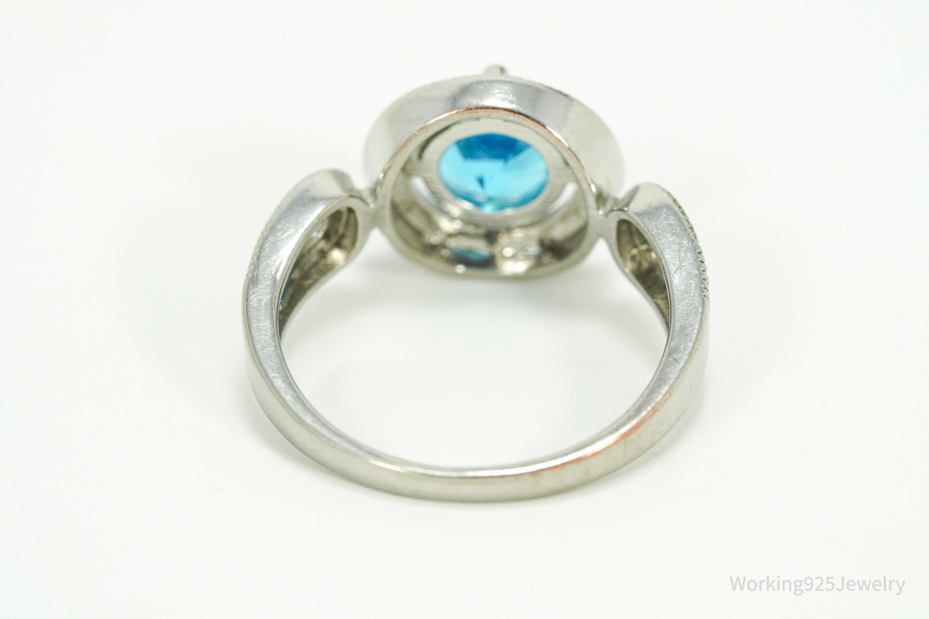 Vintage Faux Blue Topaz Sterling Silver Plated Ring - Size 9.25