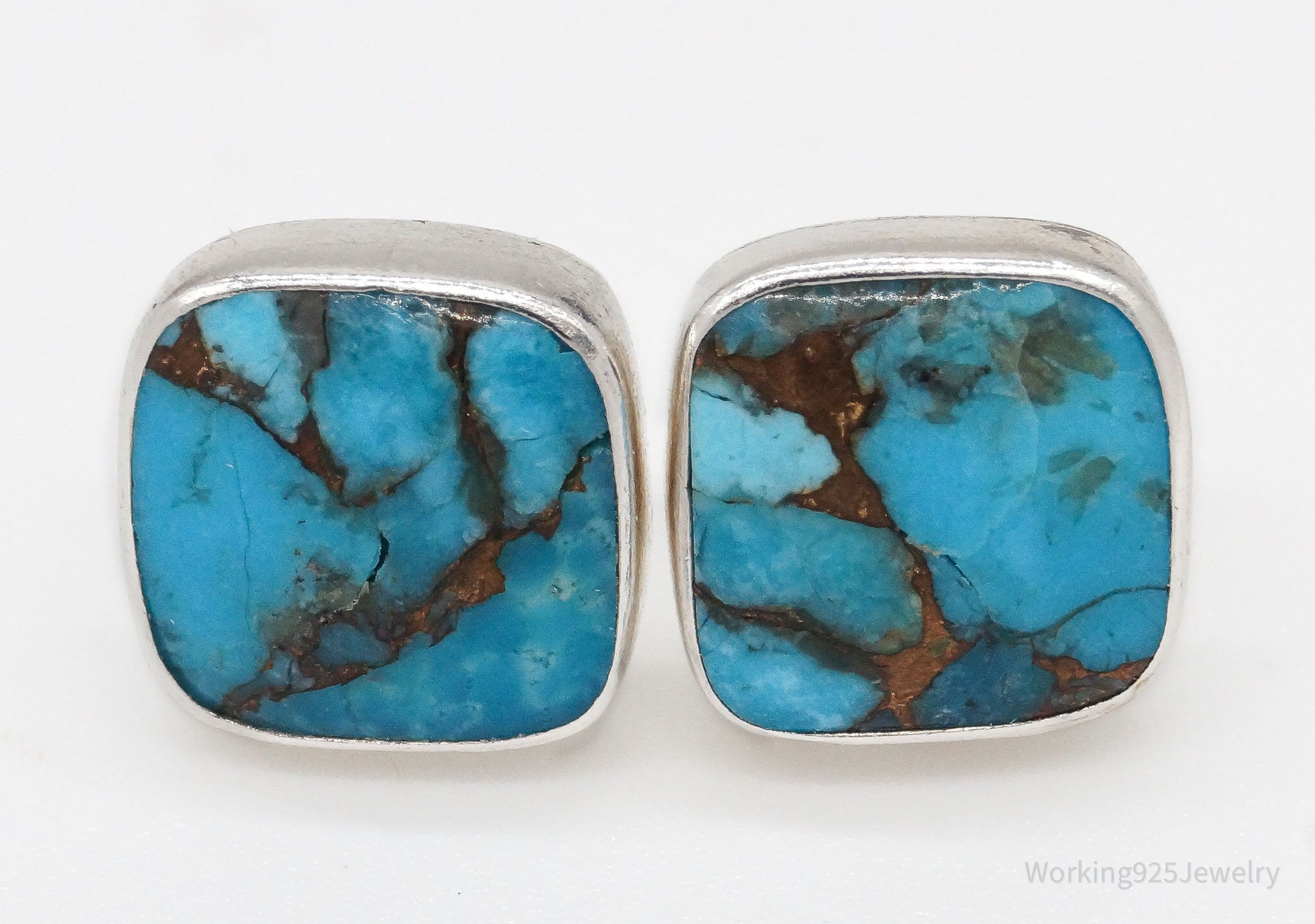 Vintage Blue Mojave Turquoise 950 Silver Earrings