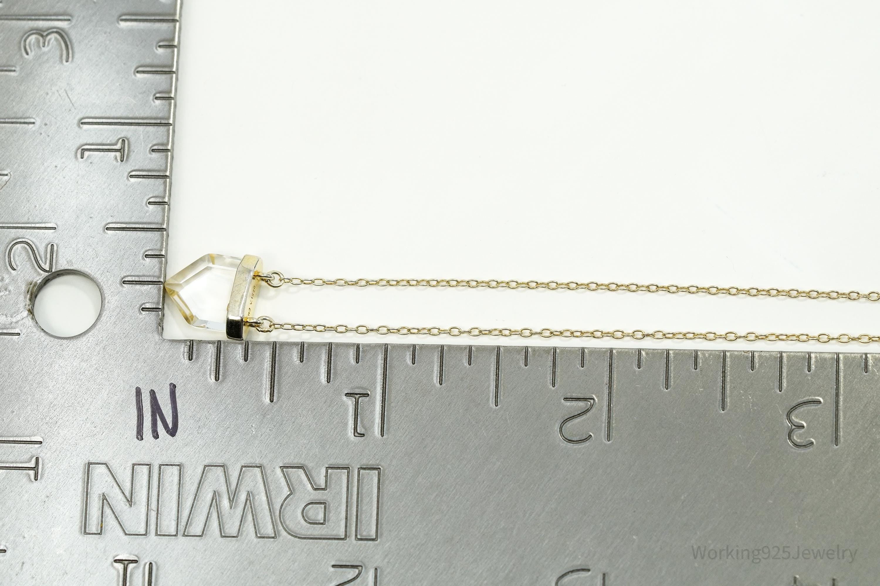 Vintage Clear Crystal Gold Vermeil Sterling Silver Necklace 19"