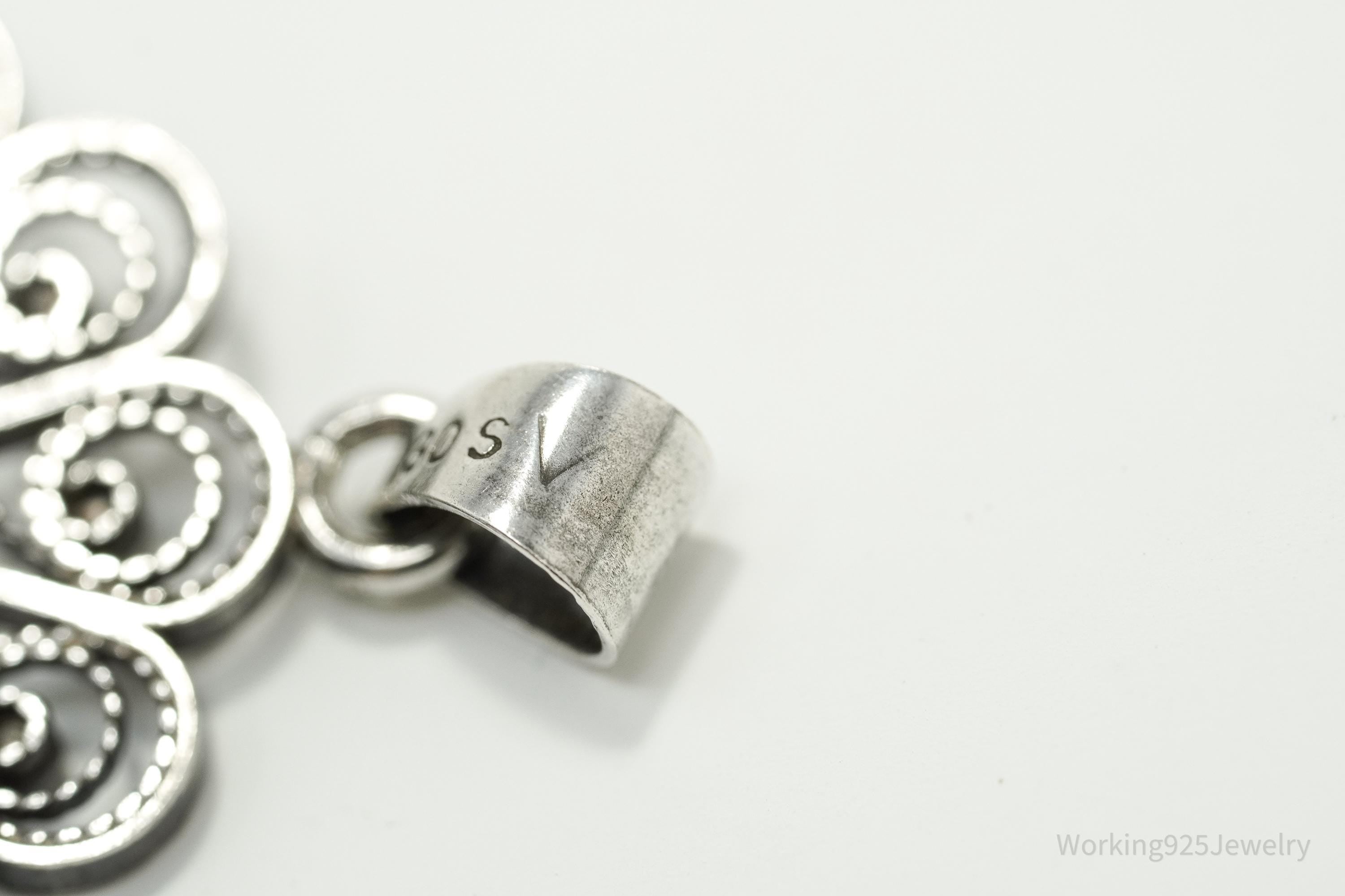 Vintage Ornate Norwegian Modernist Flower 830S Silver Pendant 1.25"