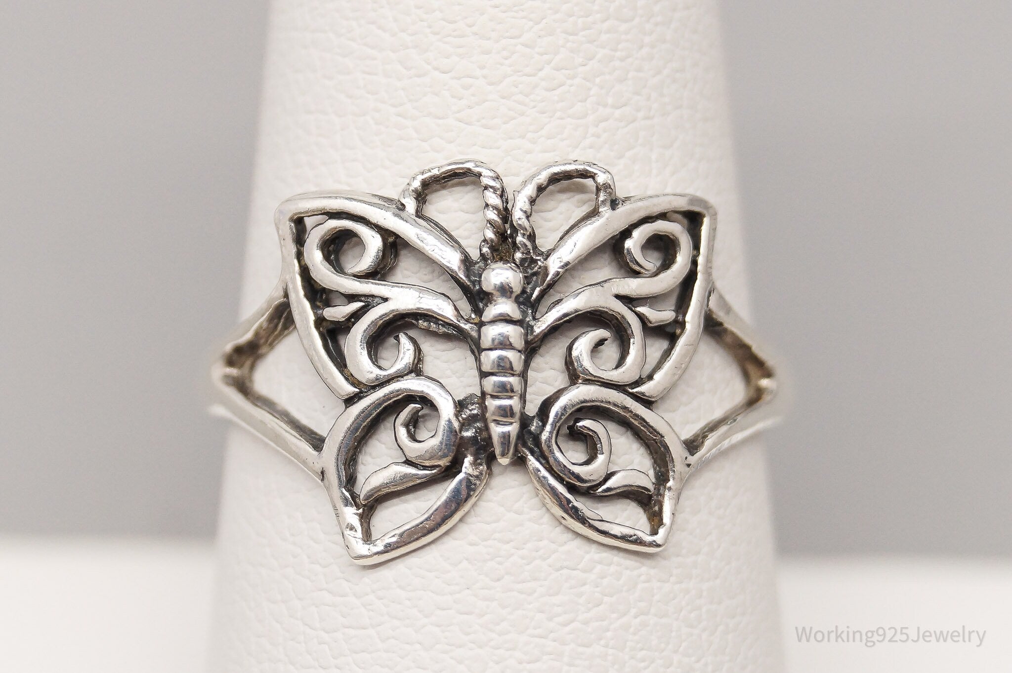 Vintage Butterfly With Swirls Sterling Silver Ring - Size 8.25