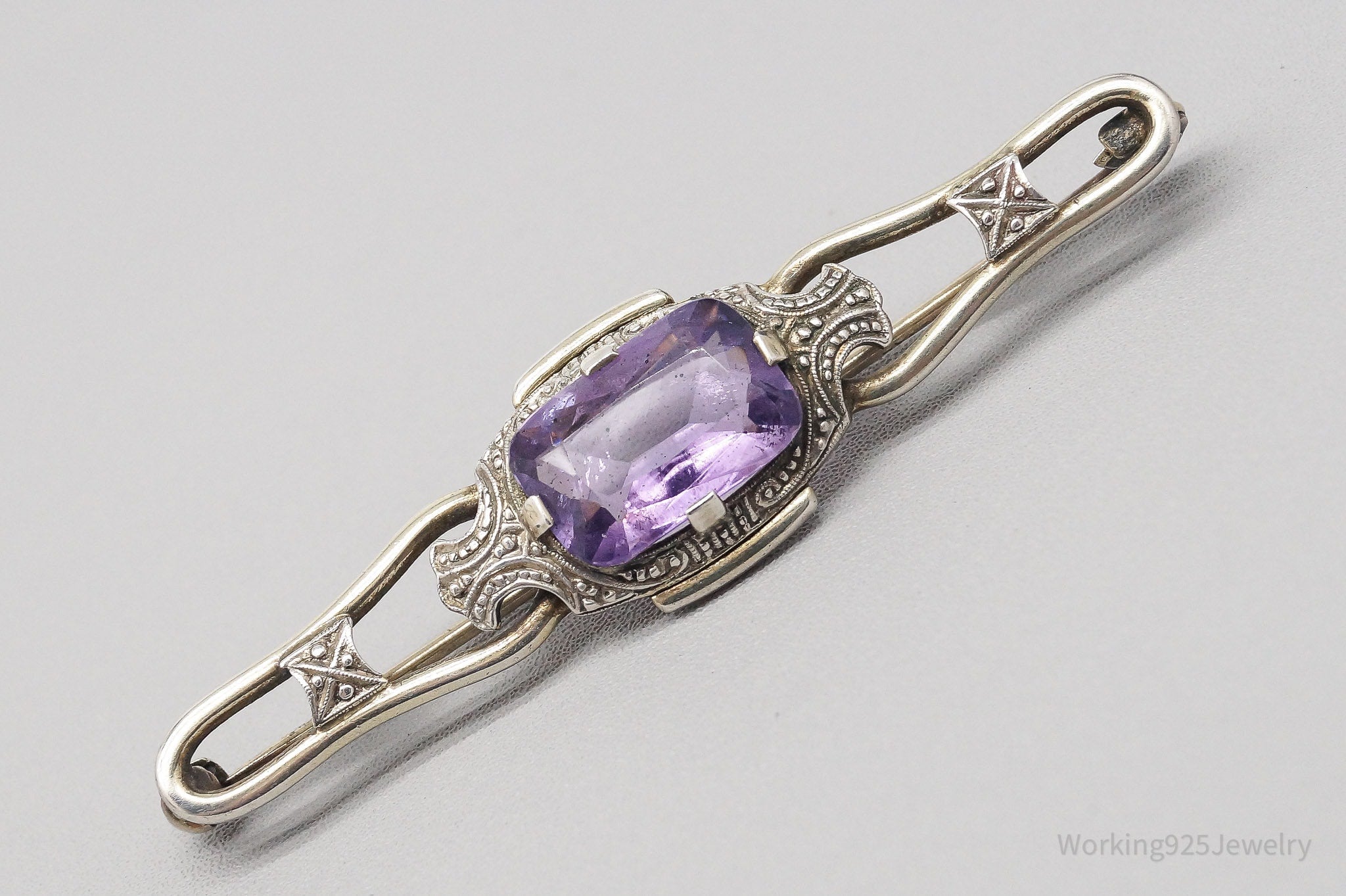 Antique Amethyst 835 Silver Pin Brooch