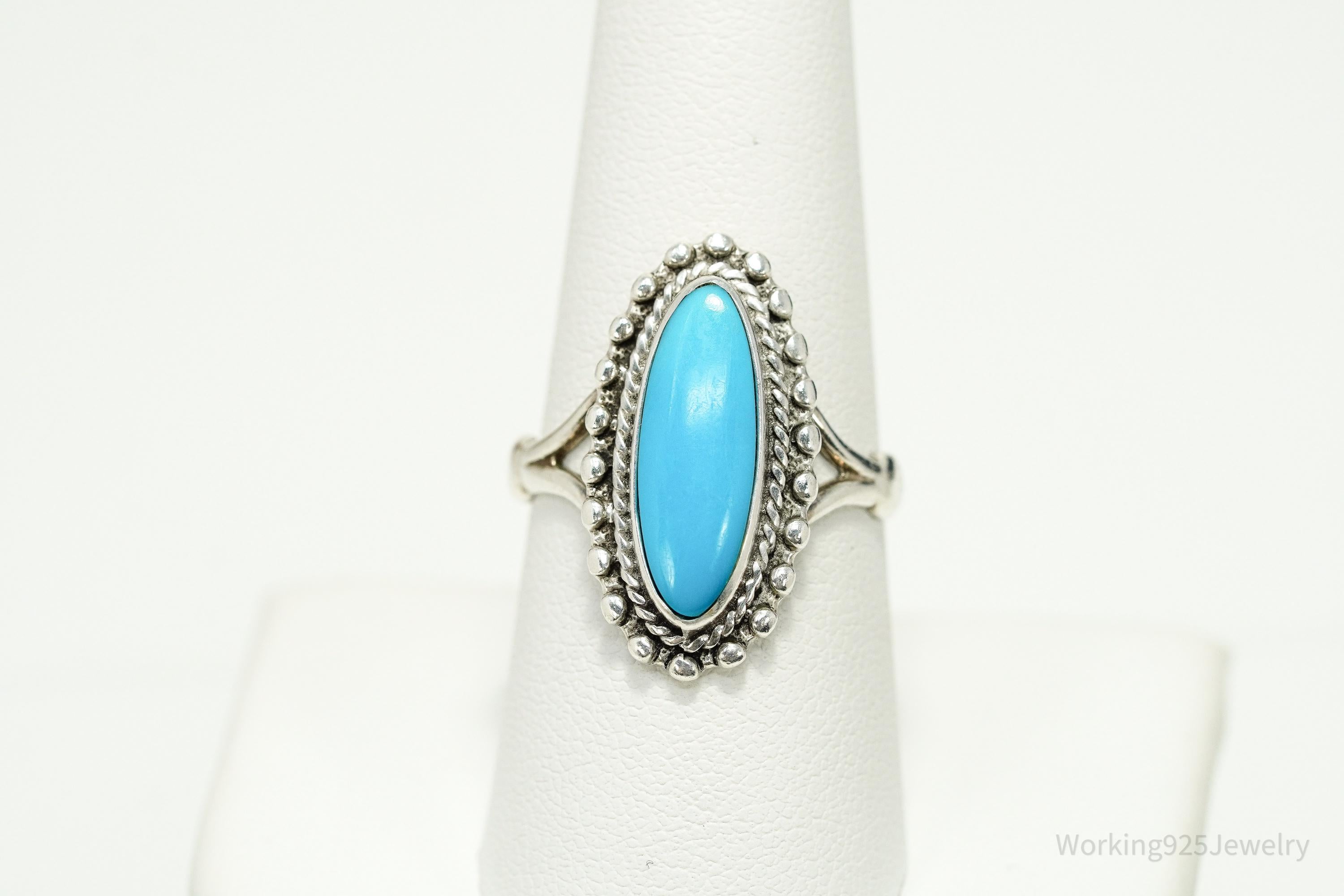 Vintage 1984 Southwestern Style Turquoise Sterling Silver Ring - Size 8.5