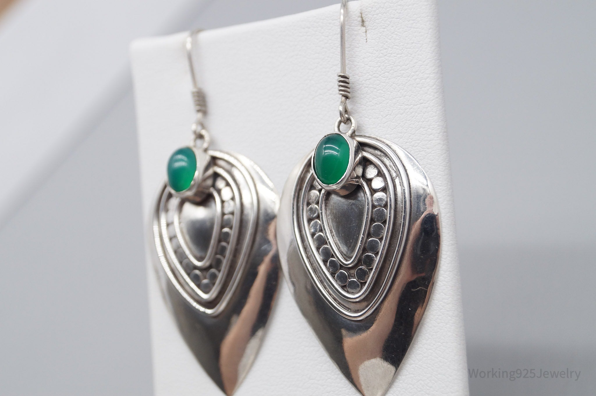 Vintage Green Onyx Silver Earrings