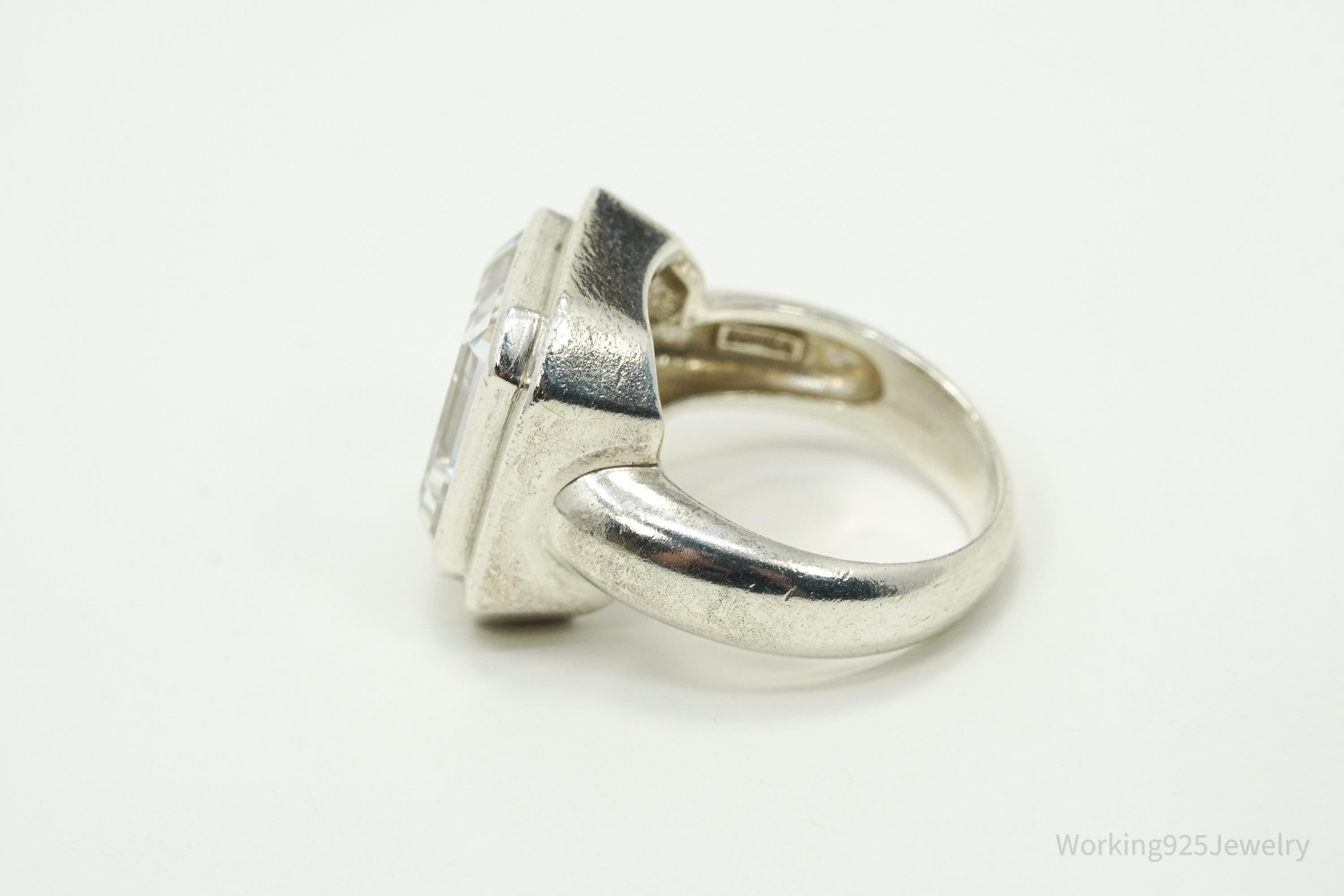 Vintage Large Diamonique DQCZ Sterling Silver Ring - Size 6