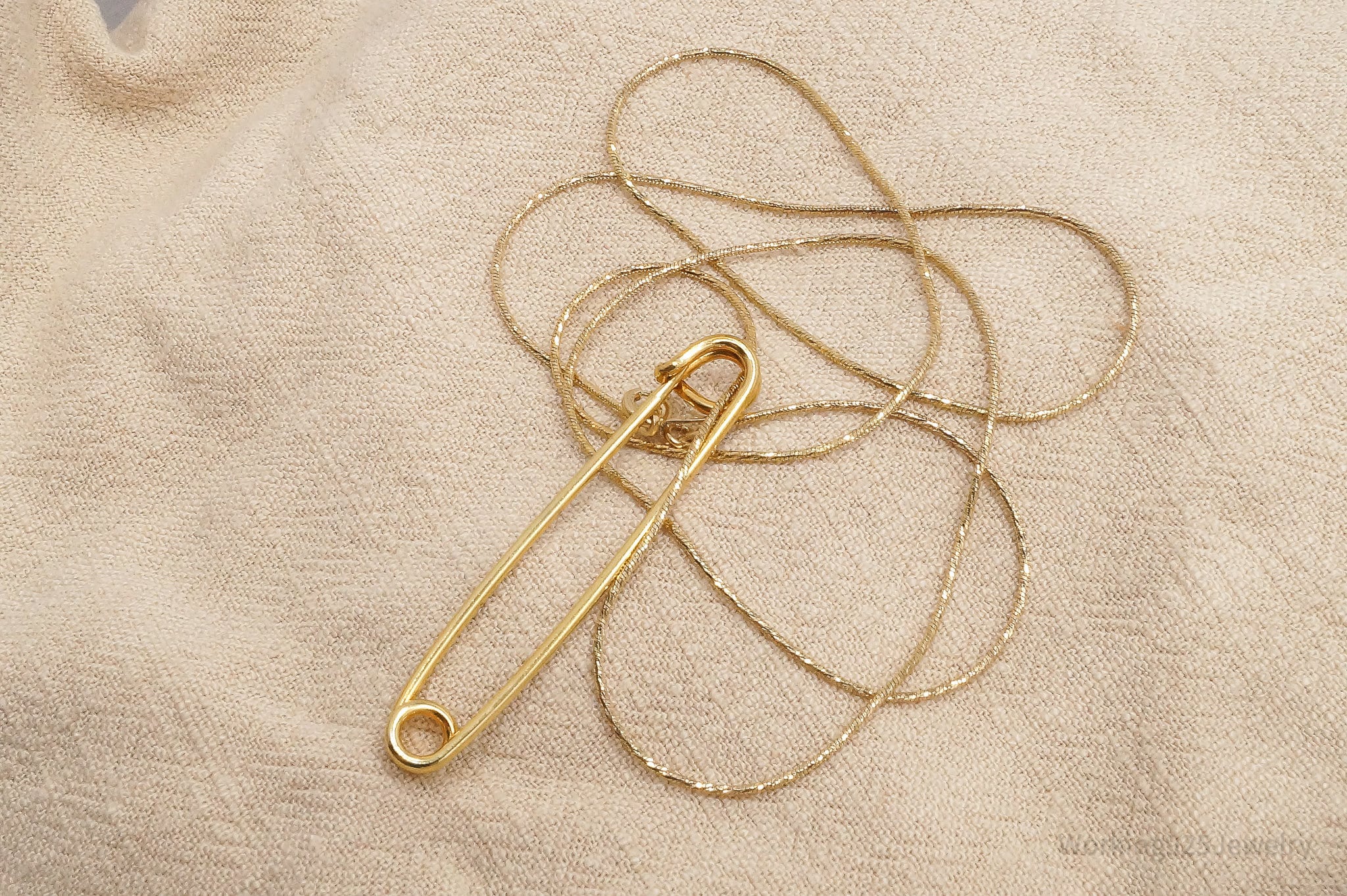 Vintage Safety Pin Gold Vermeil Sterling Silver Necklace 22"
