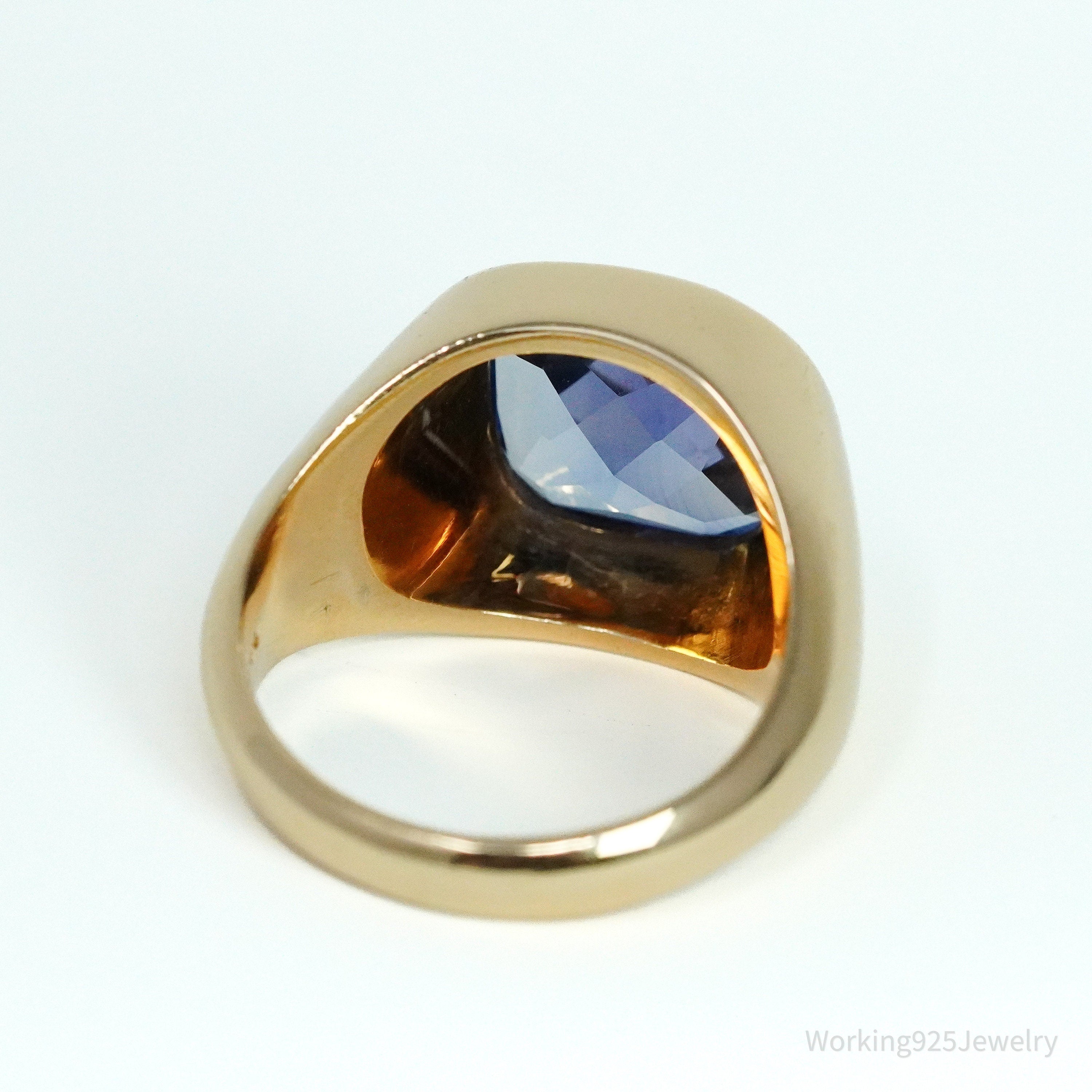 14K Yellow Gold & Synthetic Sapphire Ring - Size 9.75