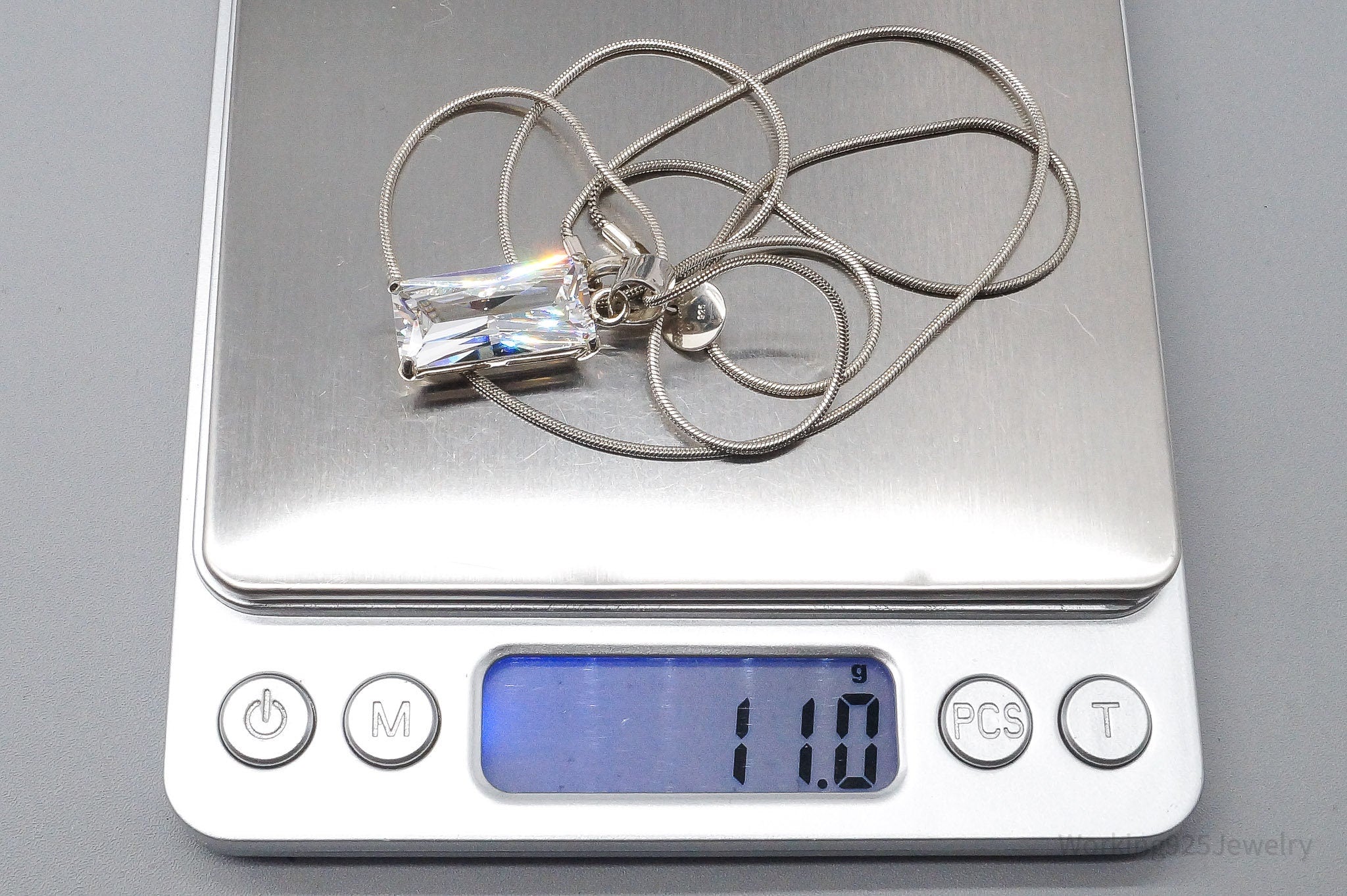 Vintage Large Cubic Zirconia Sterling Silver Necklace 24"