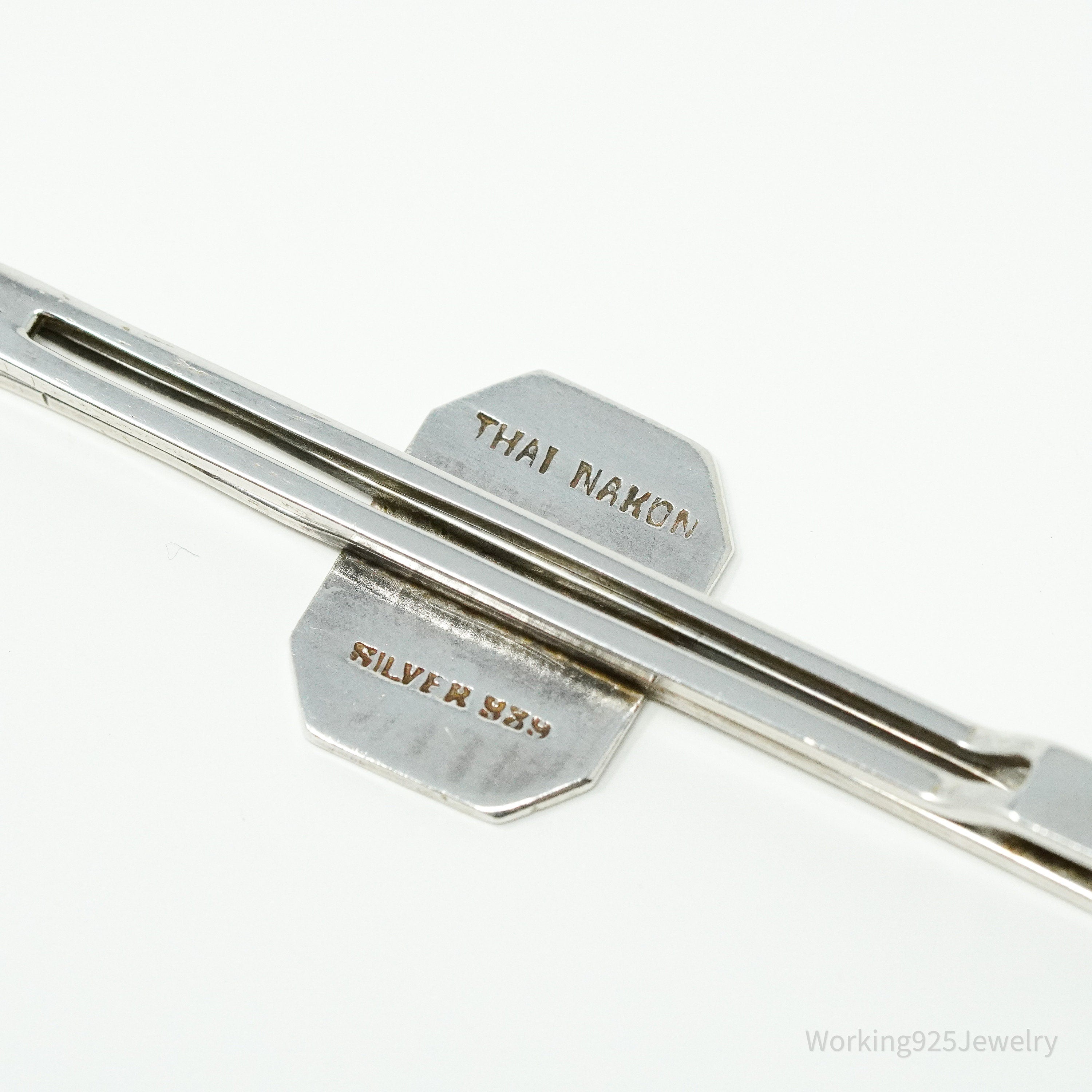 Vintage SIAM Thai Nakon Black Enamel Silver Tie Clip Or Barrette