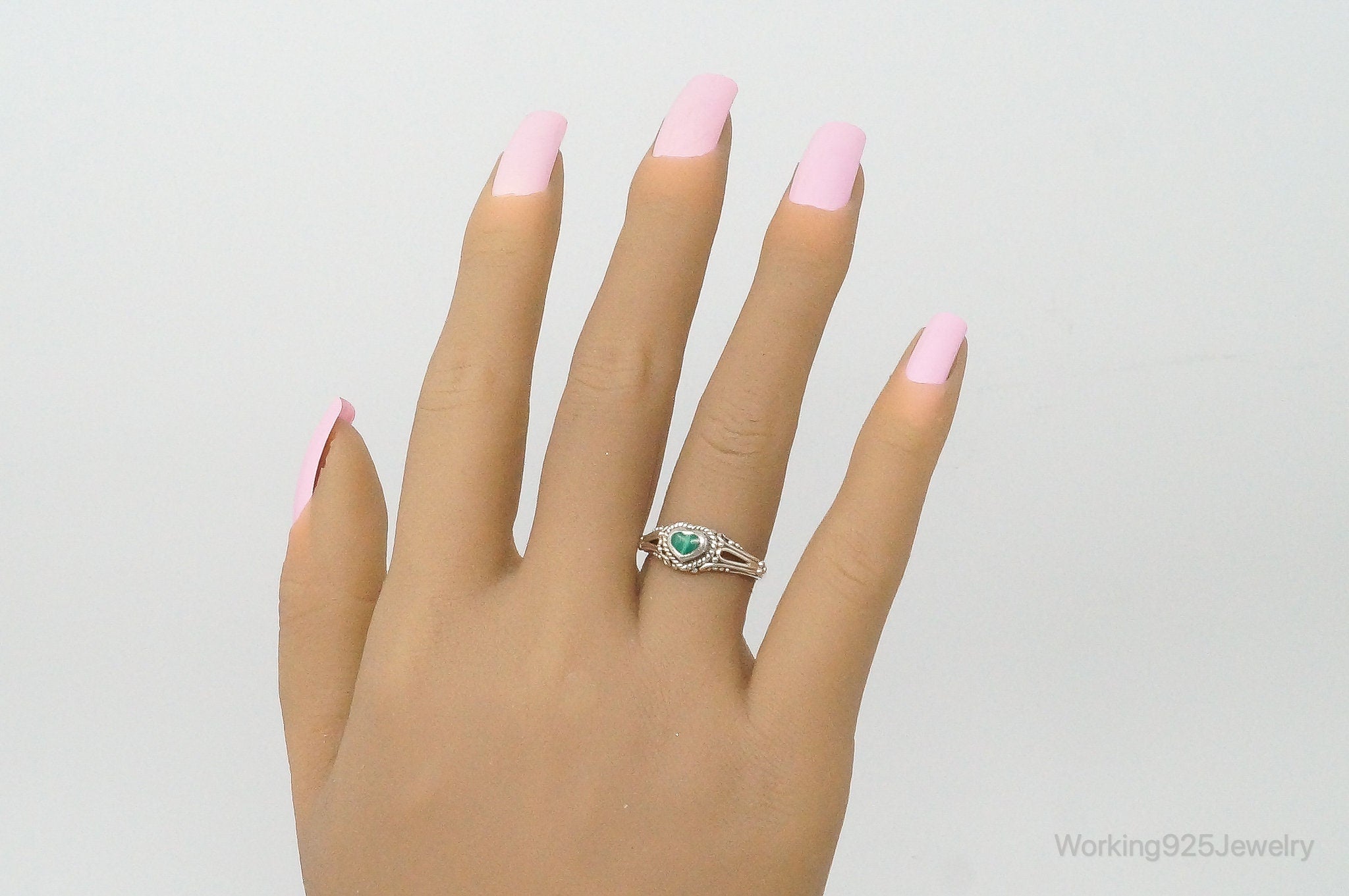 Vintage Malachite Heart Sterling Silver Ring Size 6