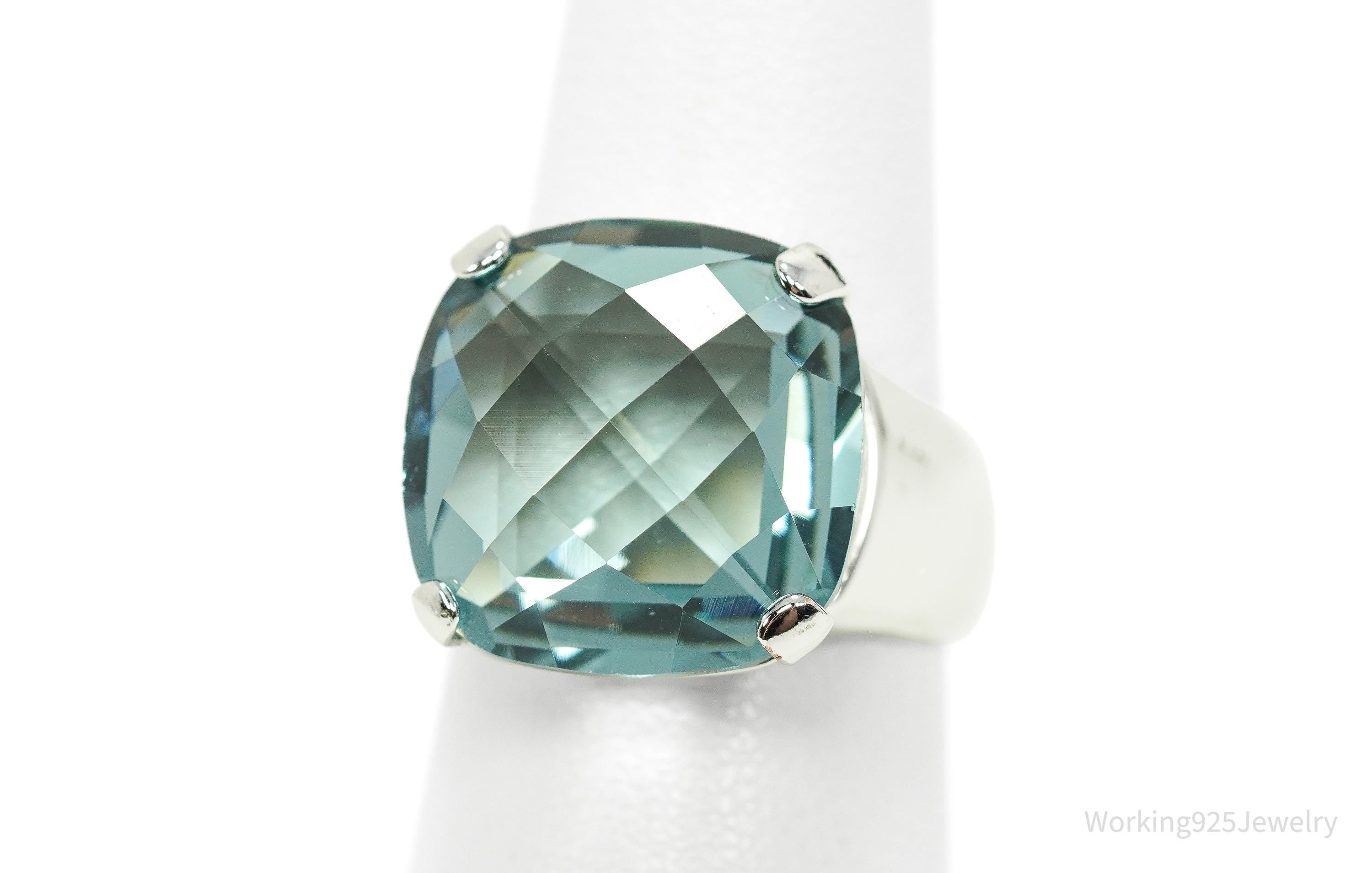 Vintage Blue Swarovski Crystal Silver Ring Size 6.75