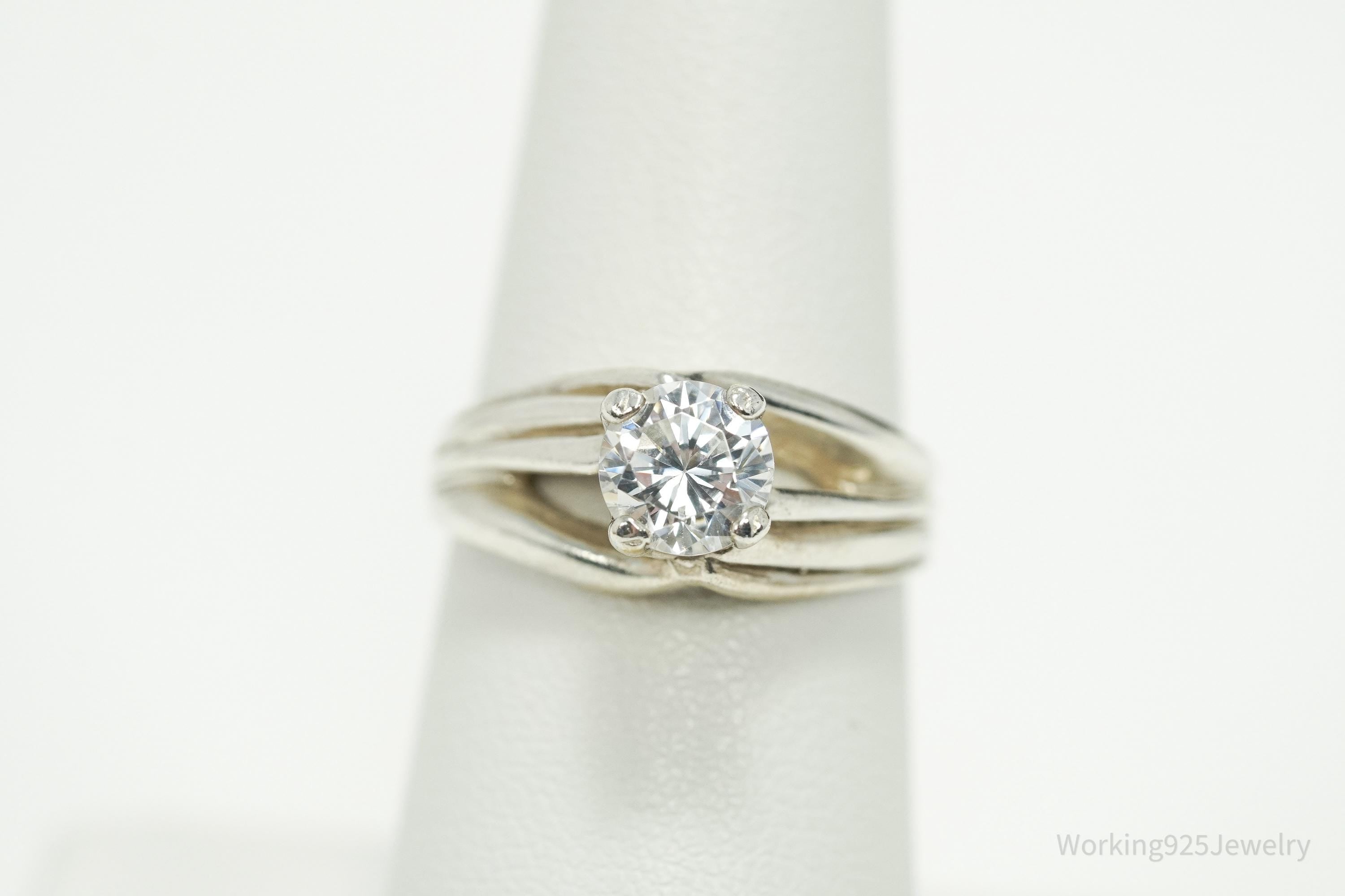 Vintage Cubic Zirconia Sterling Silver Ring - Size 7