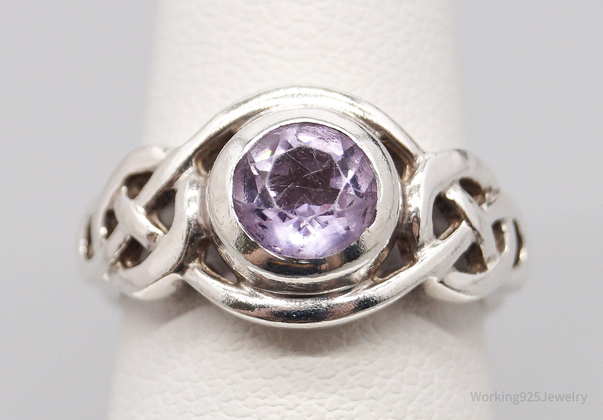 Vintage Amethyst Celtic Knots Sterling Silver Ring - Size 5.5