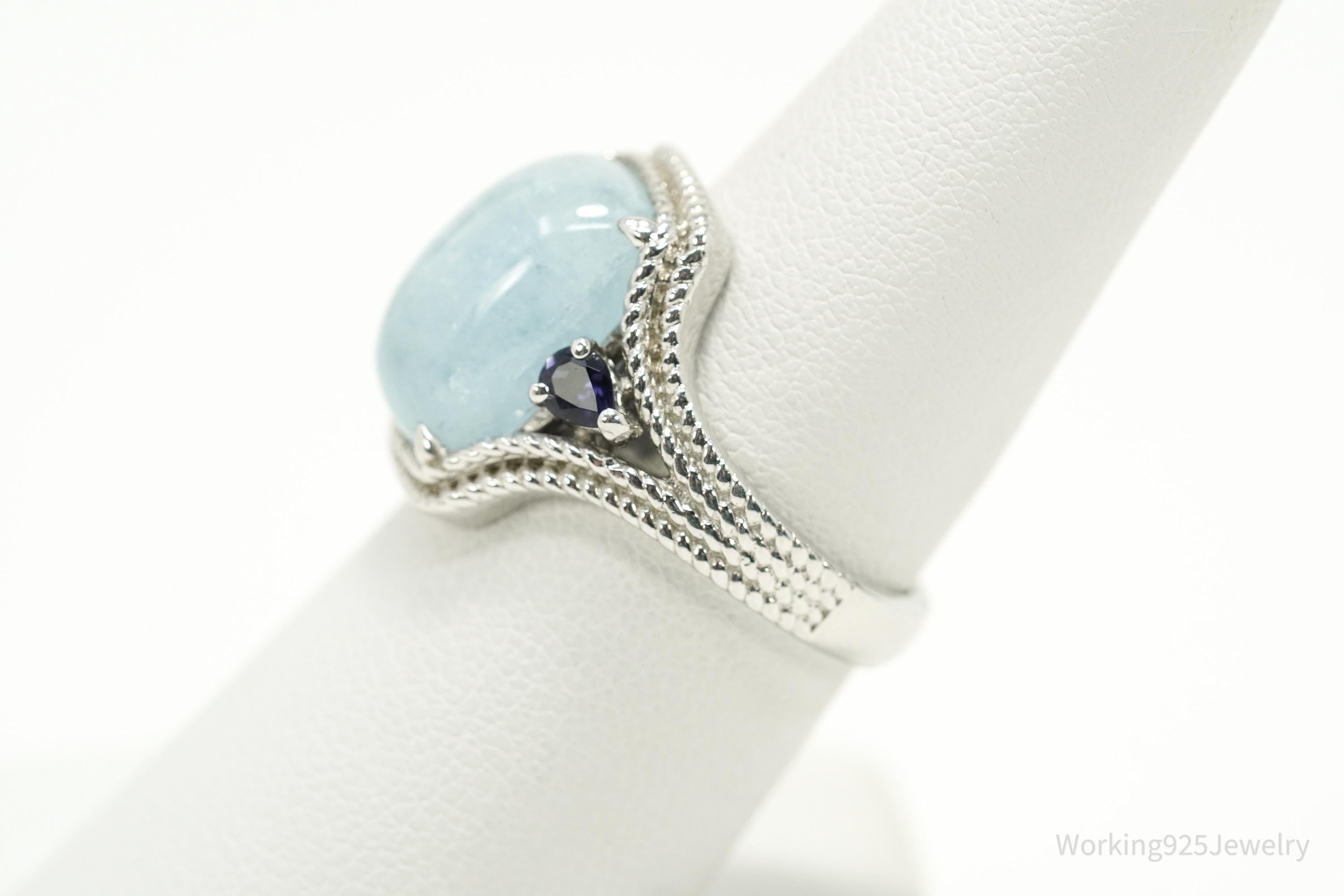Vintage Sterling Silver Ring • Aquamarine & Tanzanite Accent Gemstones Size 7