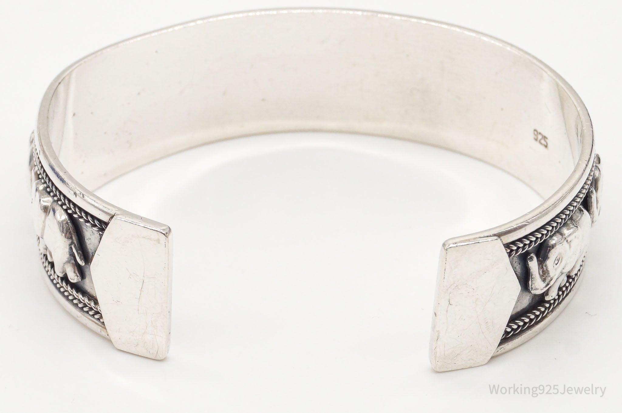 Vintage Safari Elephants Sterling Silver Cuff Bracelet