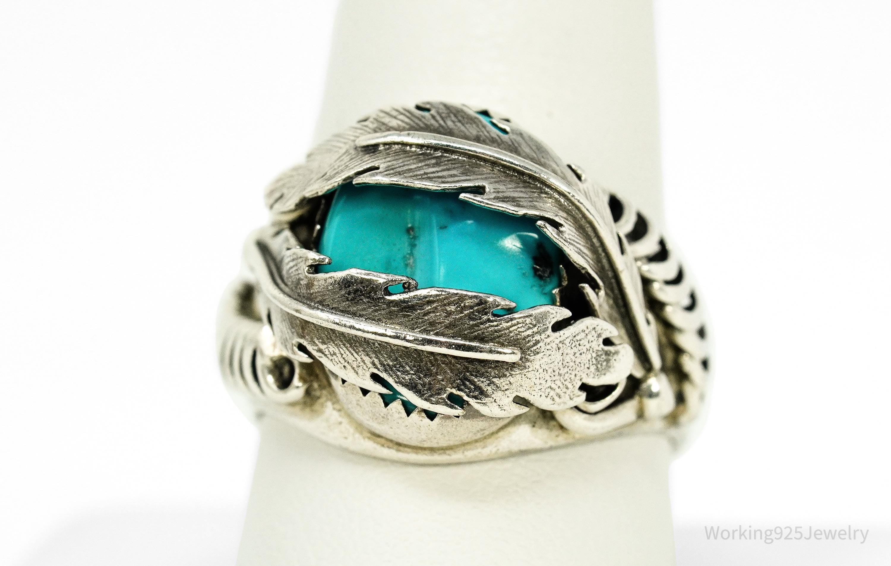 Vintage Native American Turquoise Sterling Silver Ring - Size 10