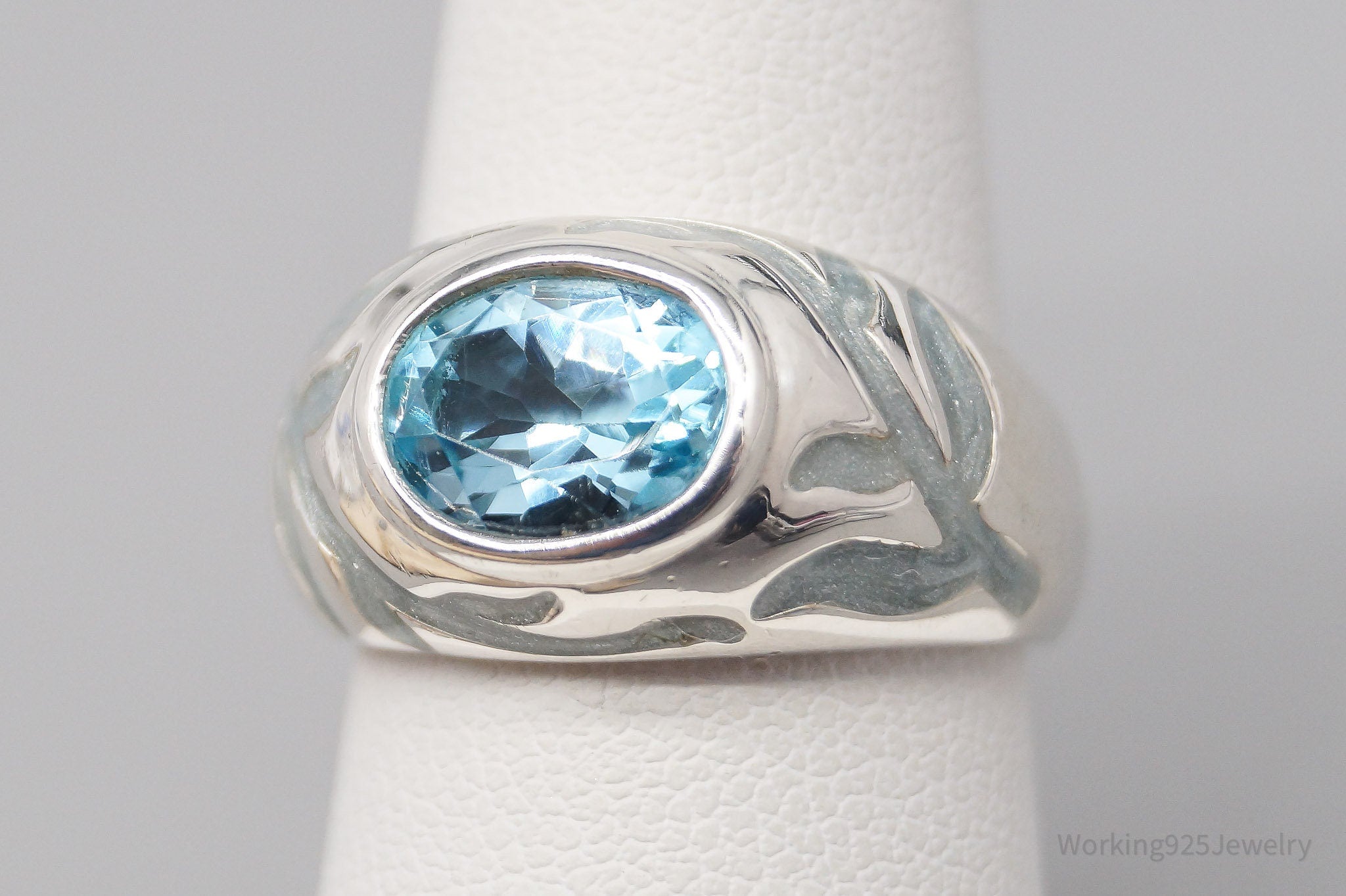 Vintage Blue Topaz Blue Enamel Sterling Silver Ring - Size 6.75