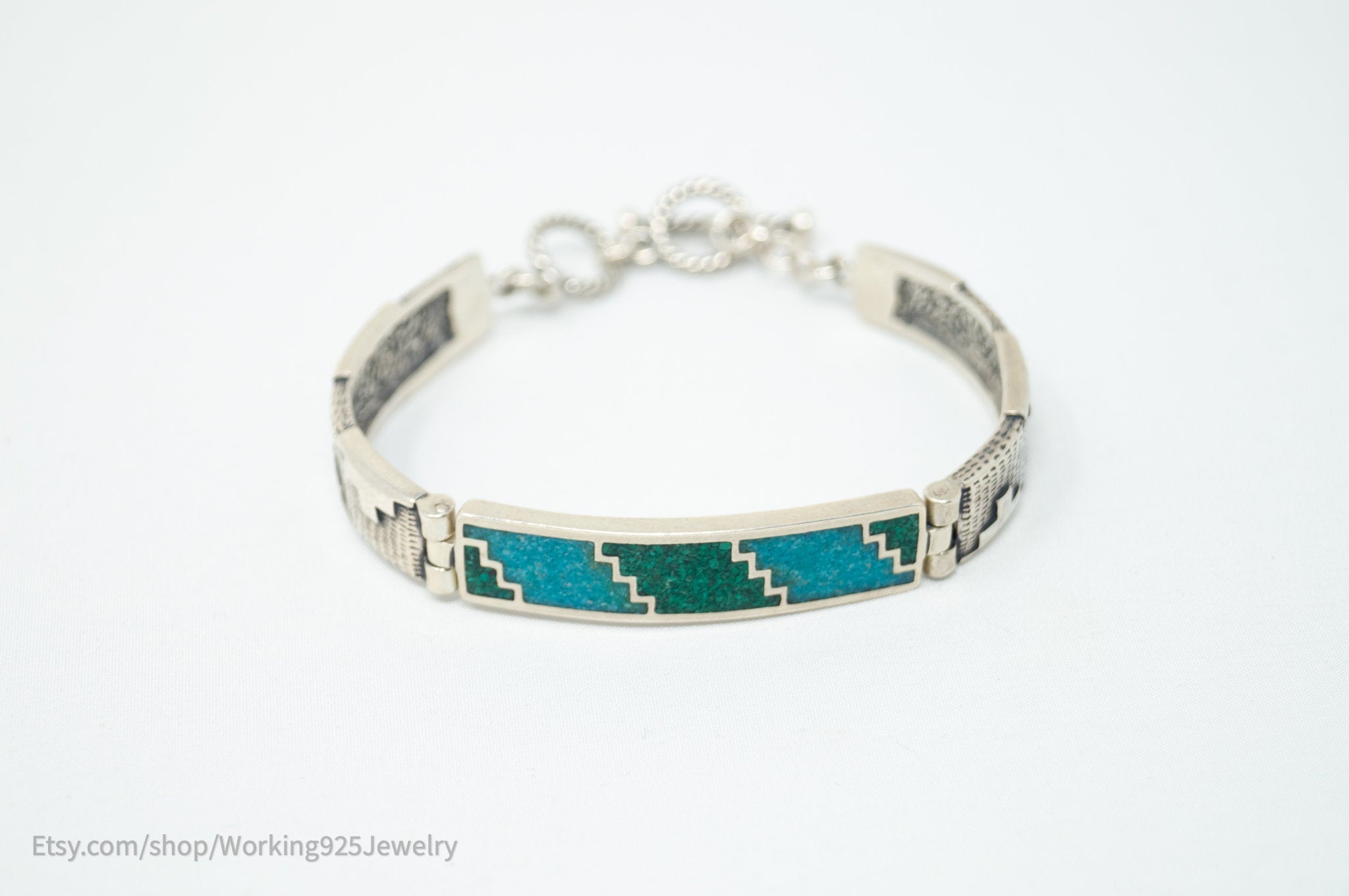 Vtg Designer Carolyn Pollack Relios Crushed Turquoise Sterling Silver Bracelet