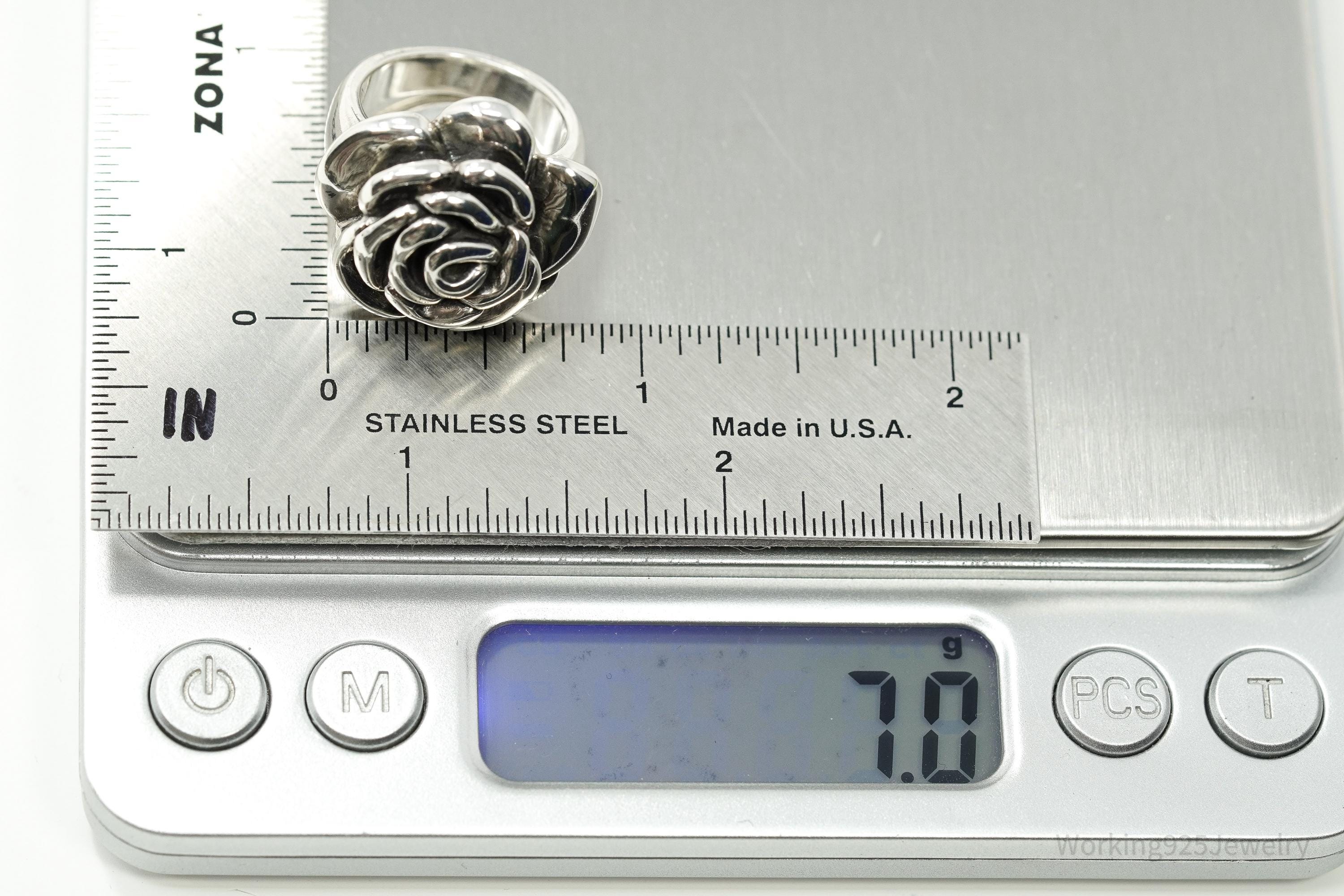 Vintage Puffy Rose Sterling Silver Hollow Ring - Size 6