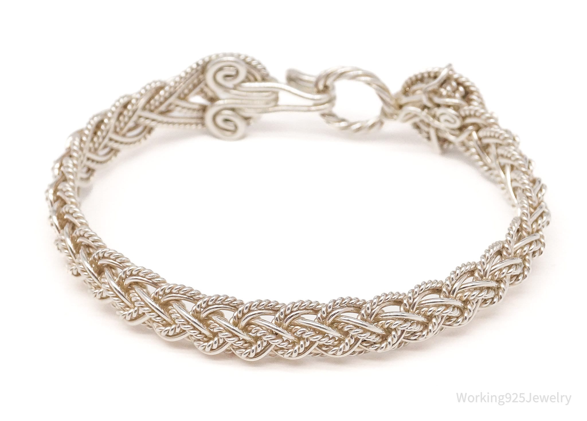 Vintage Intricate Filigree Rope Weave Braid Silver Bracelet - 6 1/16"