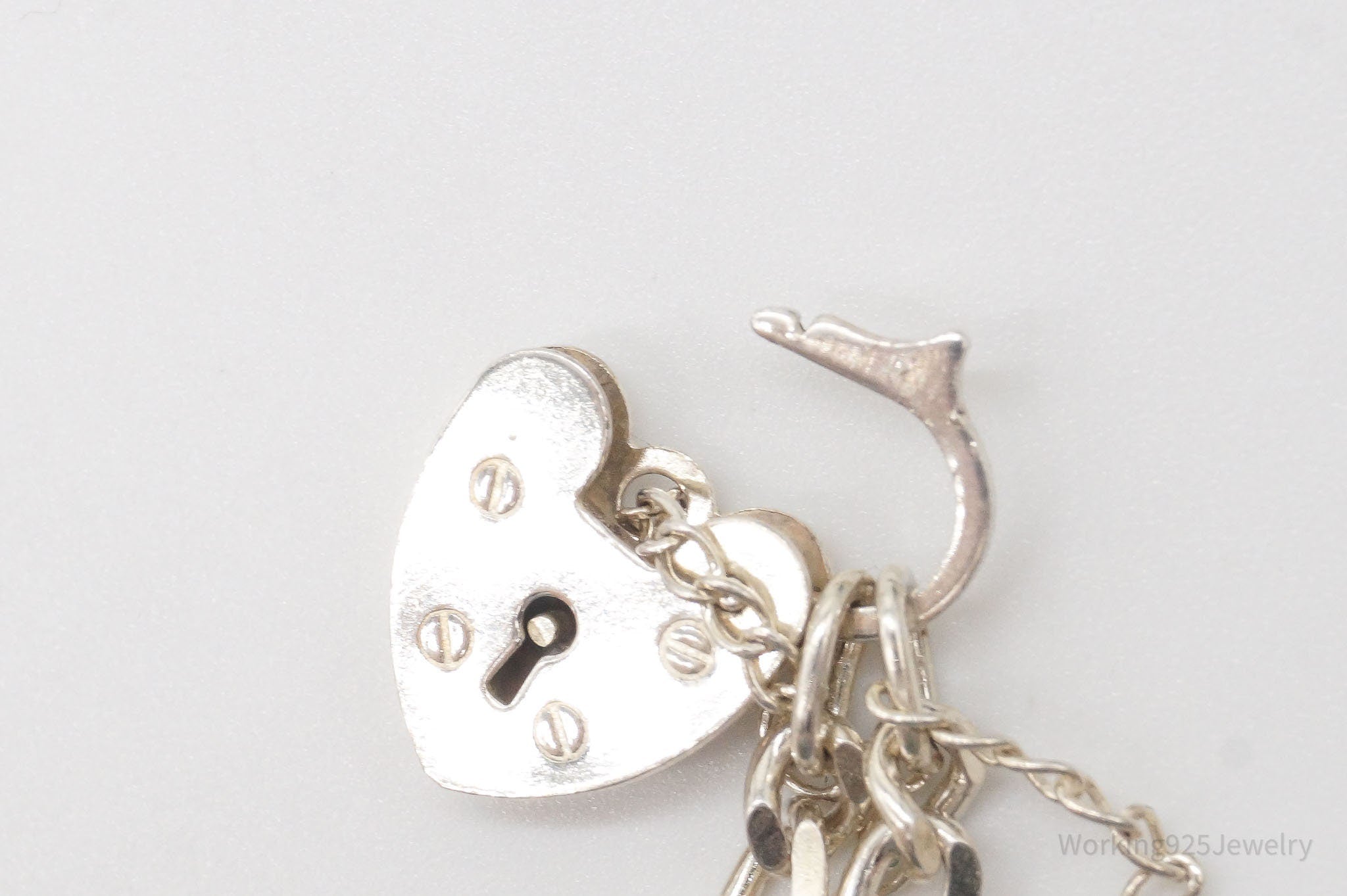 Antique Heart Pad Lock Charm Closure Sterling Silver Pressure Release Bracelet