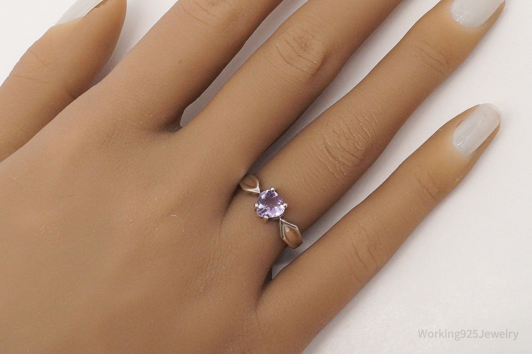 Vintage Amethyst Heart Sterling Silver Ring - Size 7